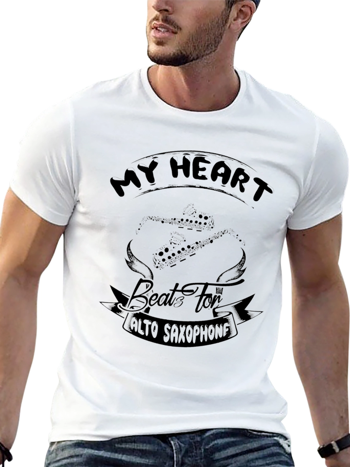 My Heart Beats for Alto Saxophone Black T-Shirt