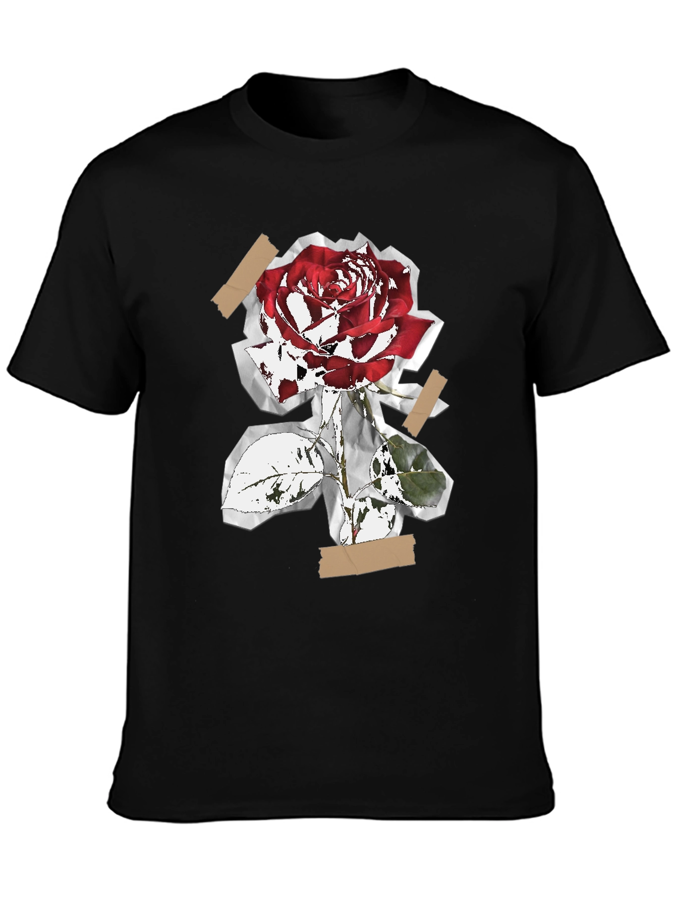 Rose Collage Graphic Tee - Black Cotton
