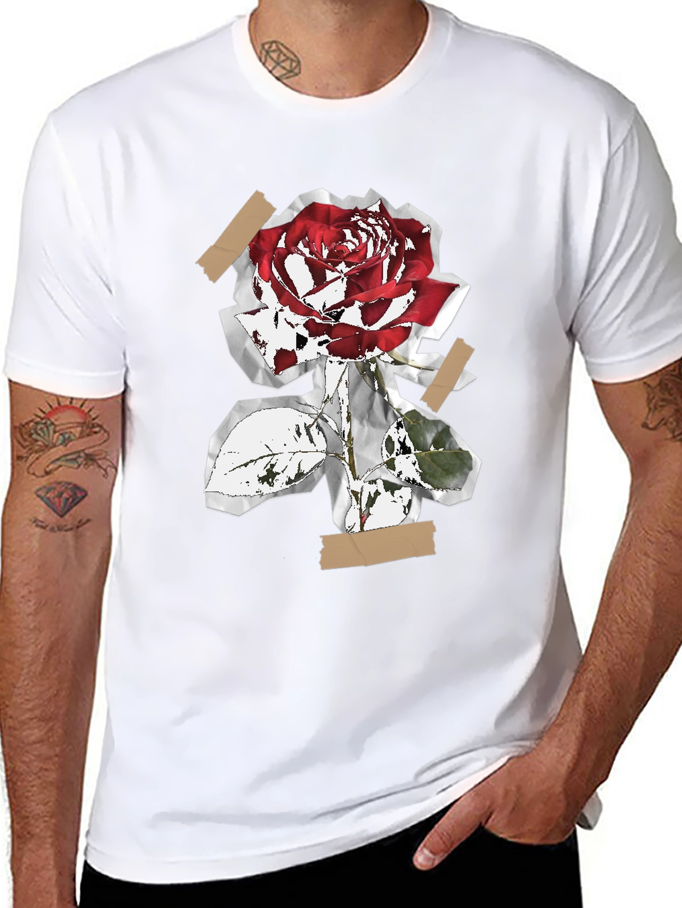 Rose Collage Graphic Tee - Black Cotton