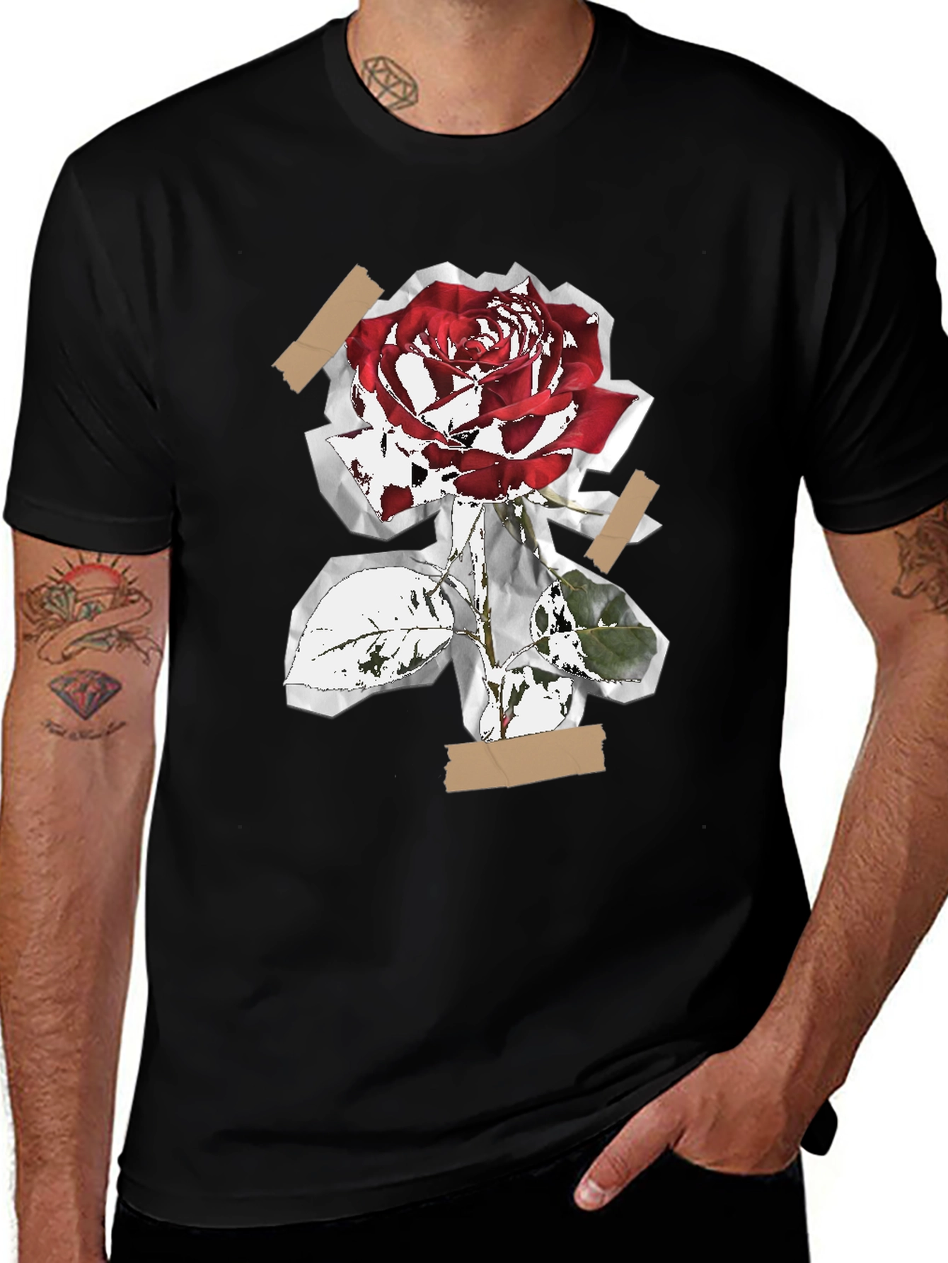 Rose Collage Graphic Tee - Black Cotton