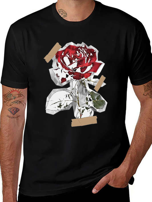 Rose Collage Graphic Tee - Black Cotton