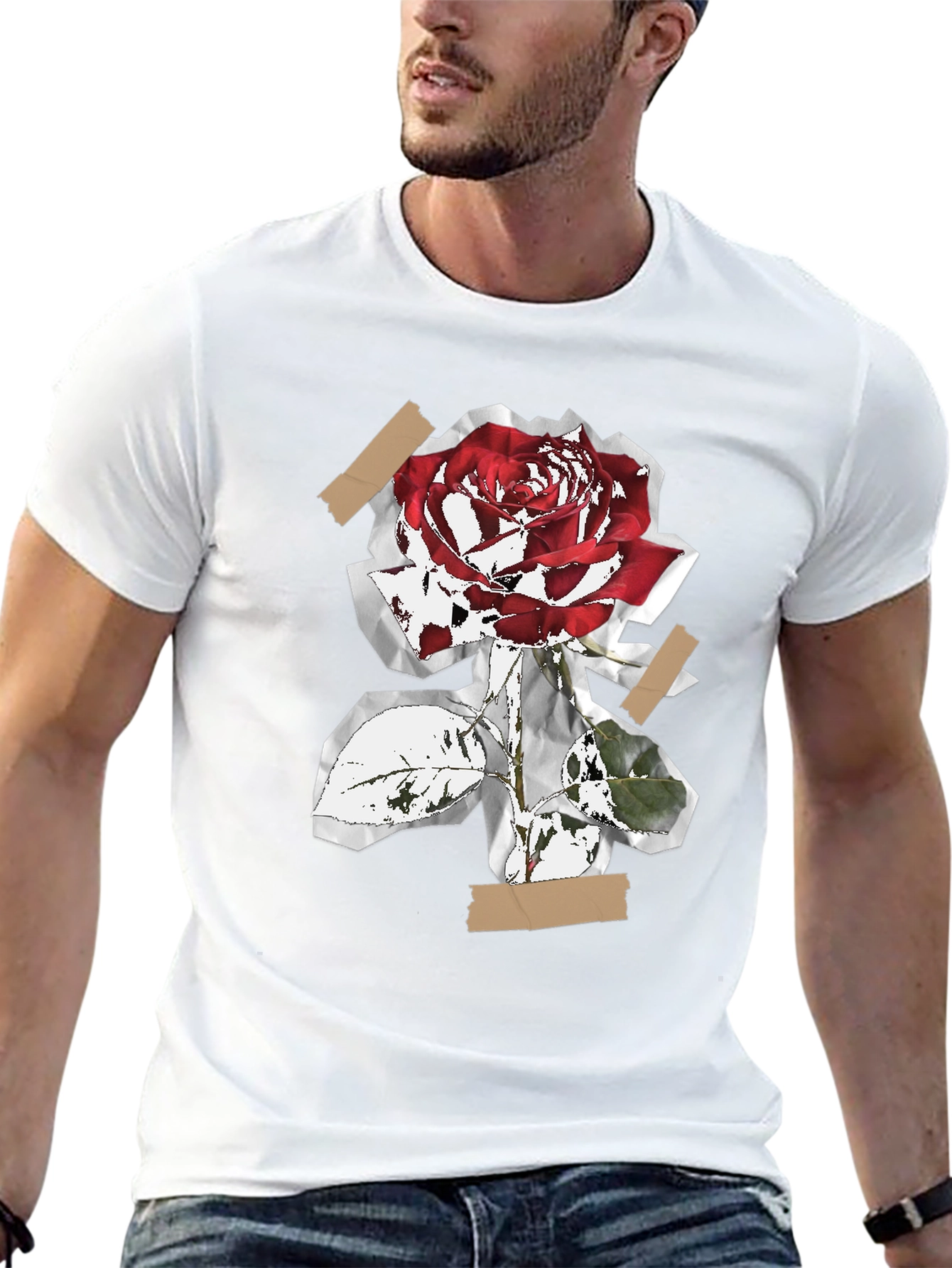 Rose Collage Graphic Tee - Black Cotton