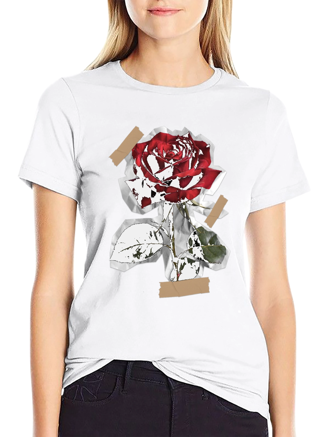 Rose Collage Graphic Tee - Black Cotton