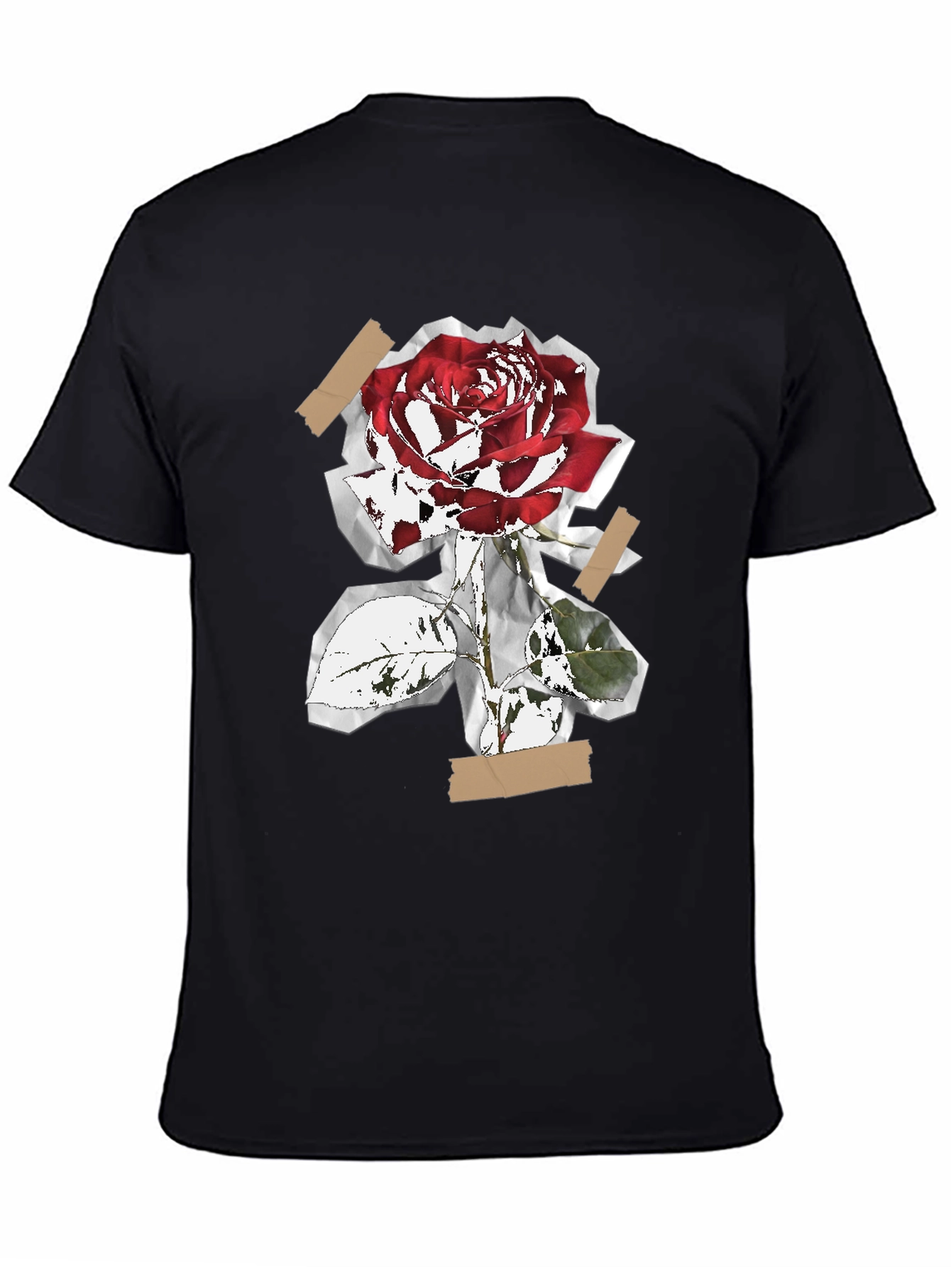 Rose Collage Graphic Tee - Black Cotton