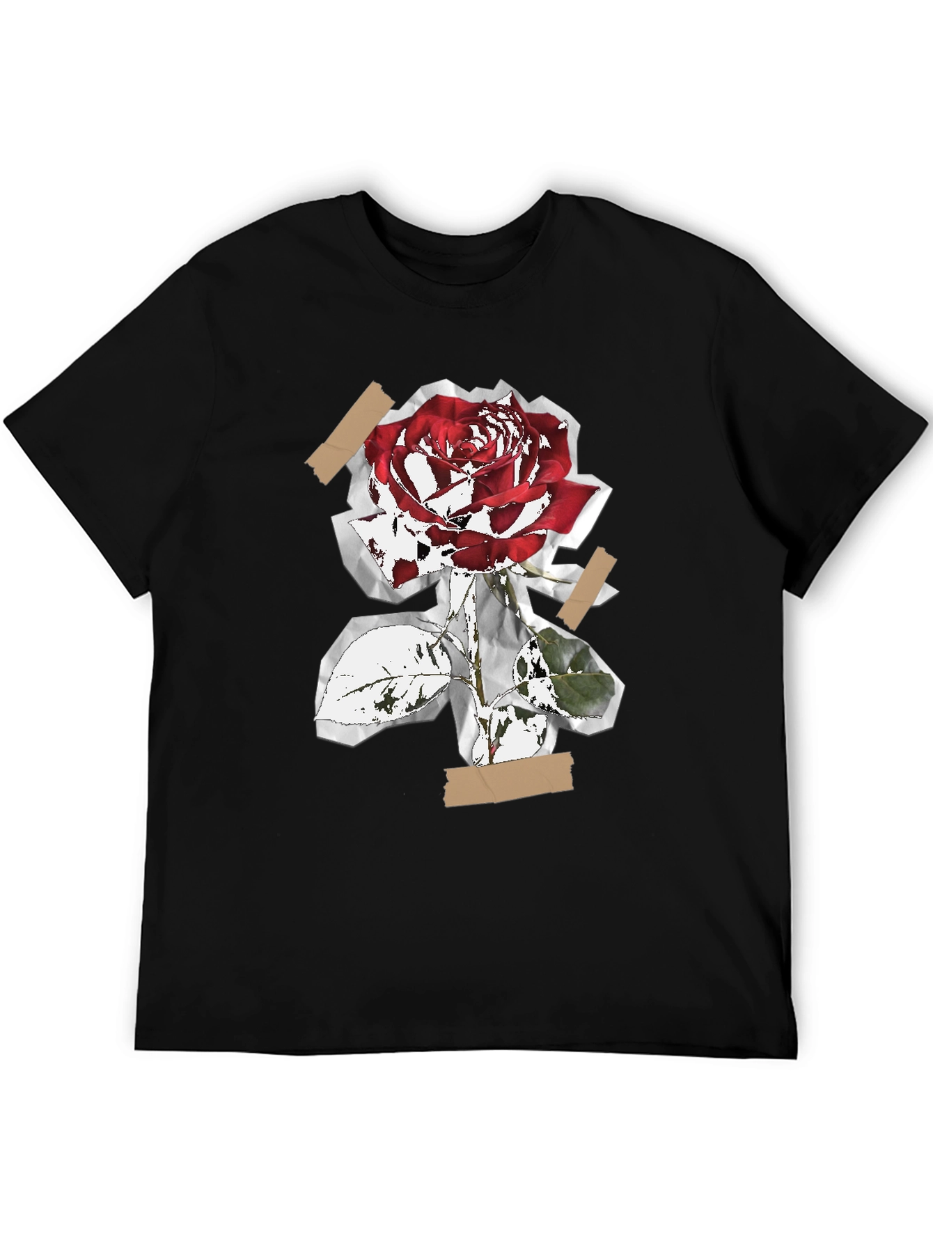 Rose Collage Graphic Tee - Black Cotton