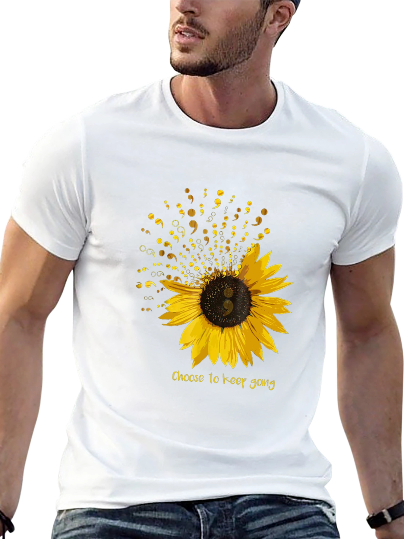 Semicolon Sunflower Graphic T-Shirt - Choose to Keep Going