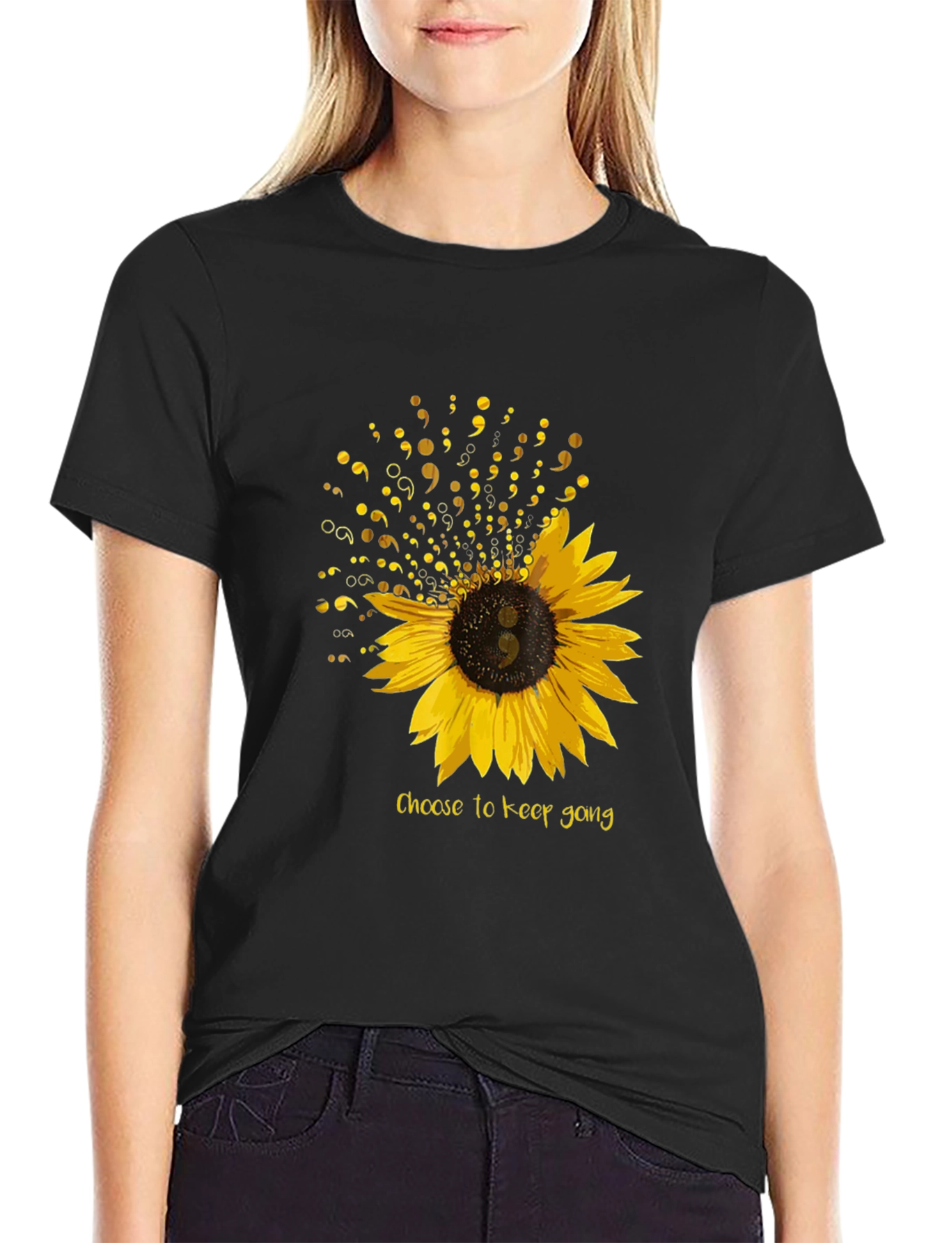 Semicolon Sunflower Graphic T-Shirt - Choose to Keep Going