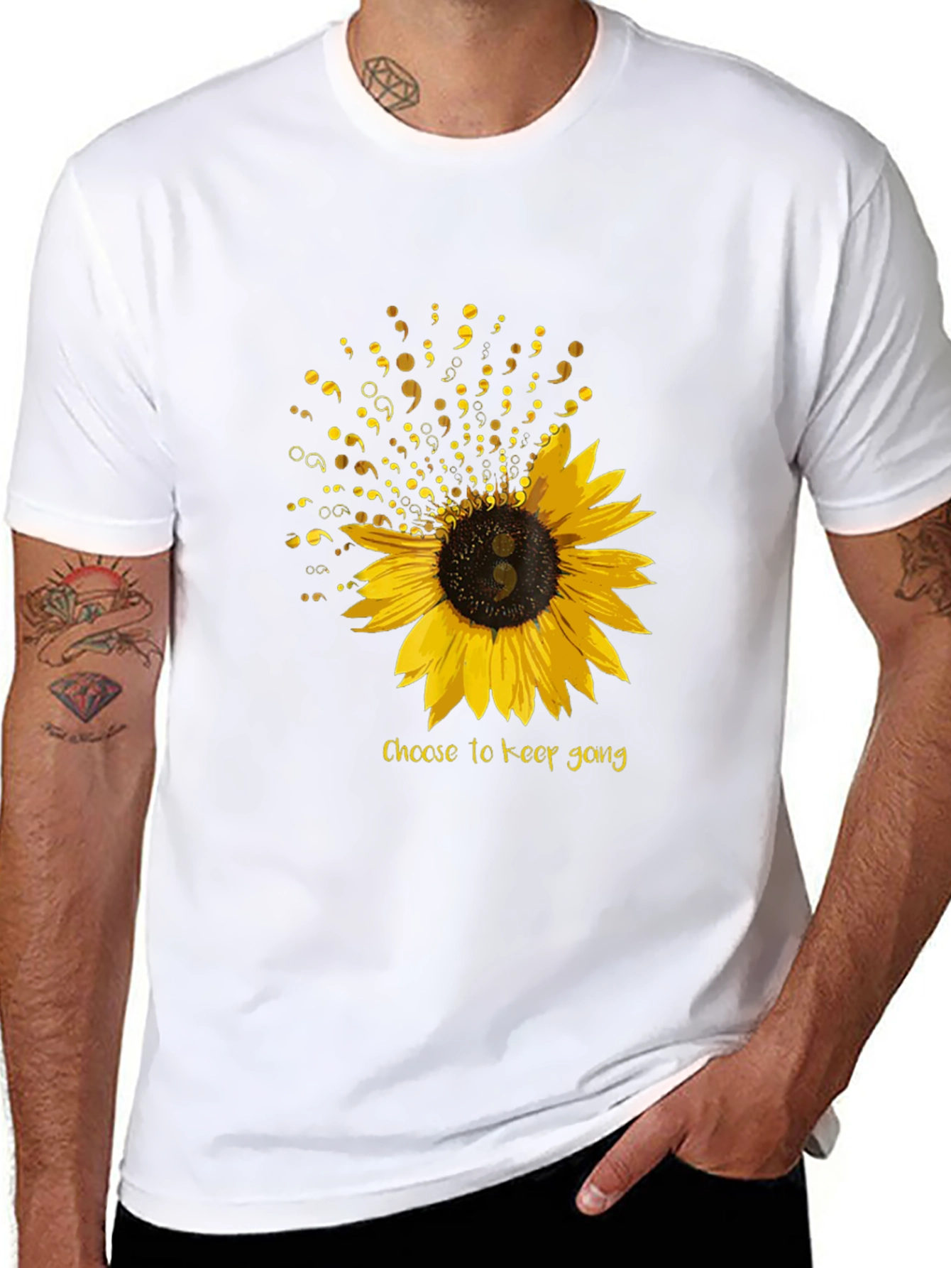 Semicolon Sunflower Graphic T-Shirt - Choose to Keep Going