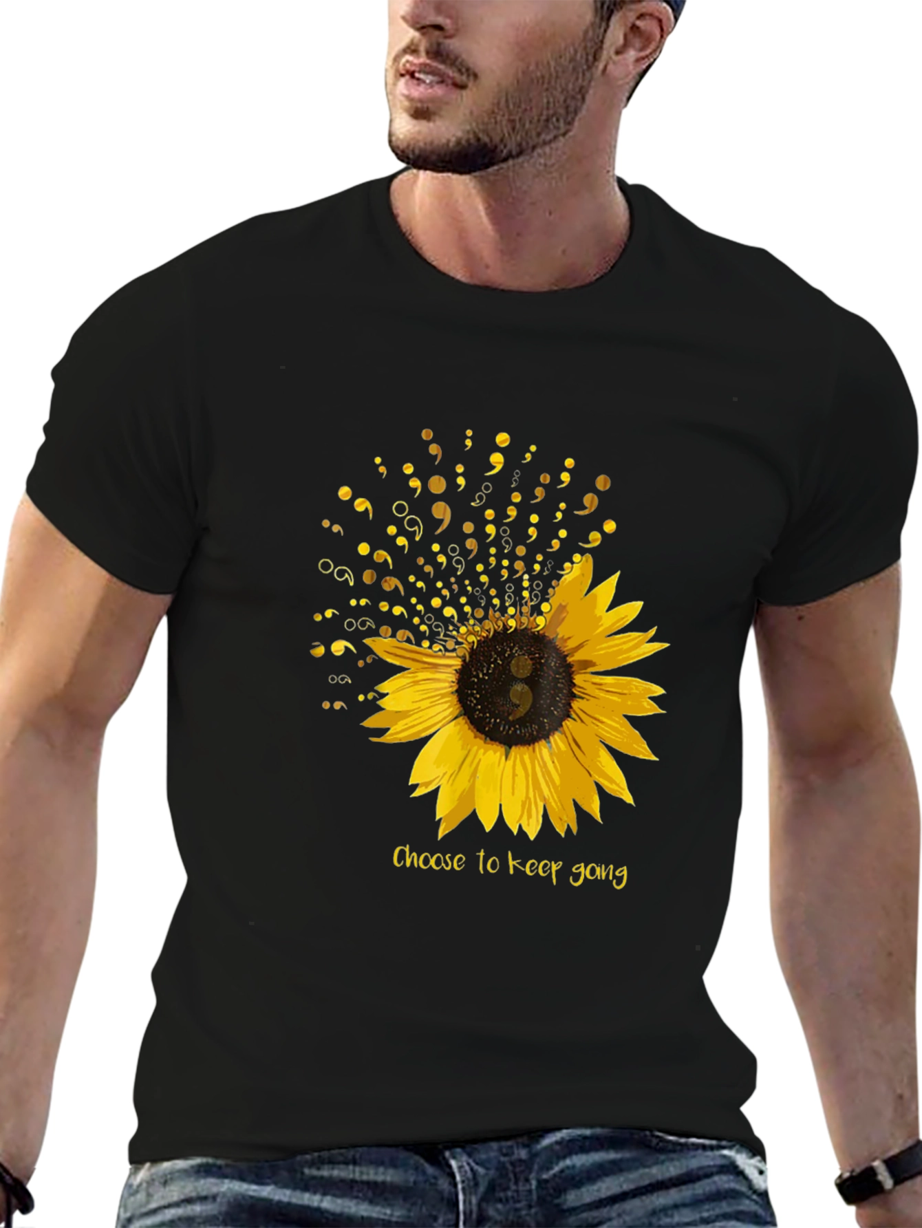 Semicolon Sunflower Graphic T-Shirt - Choose to Keep Going