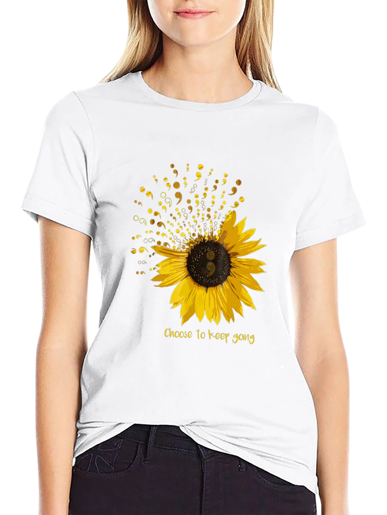 Semicolon Sunflower Graphic T-Shirt - Choose to Keep Going