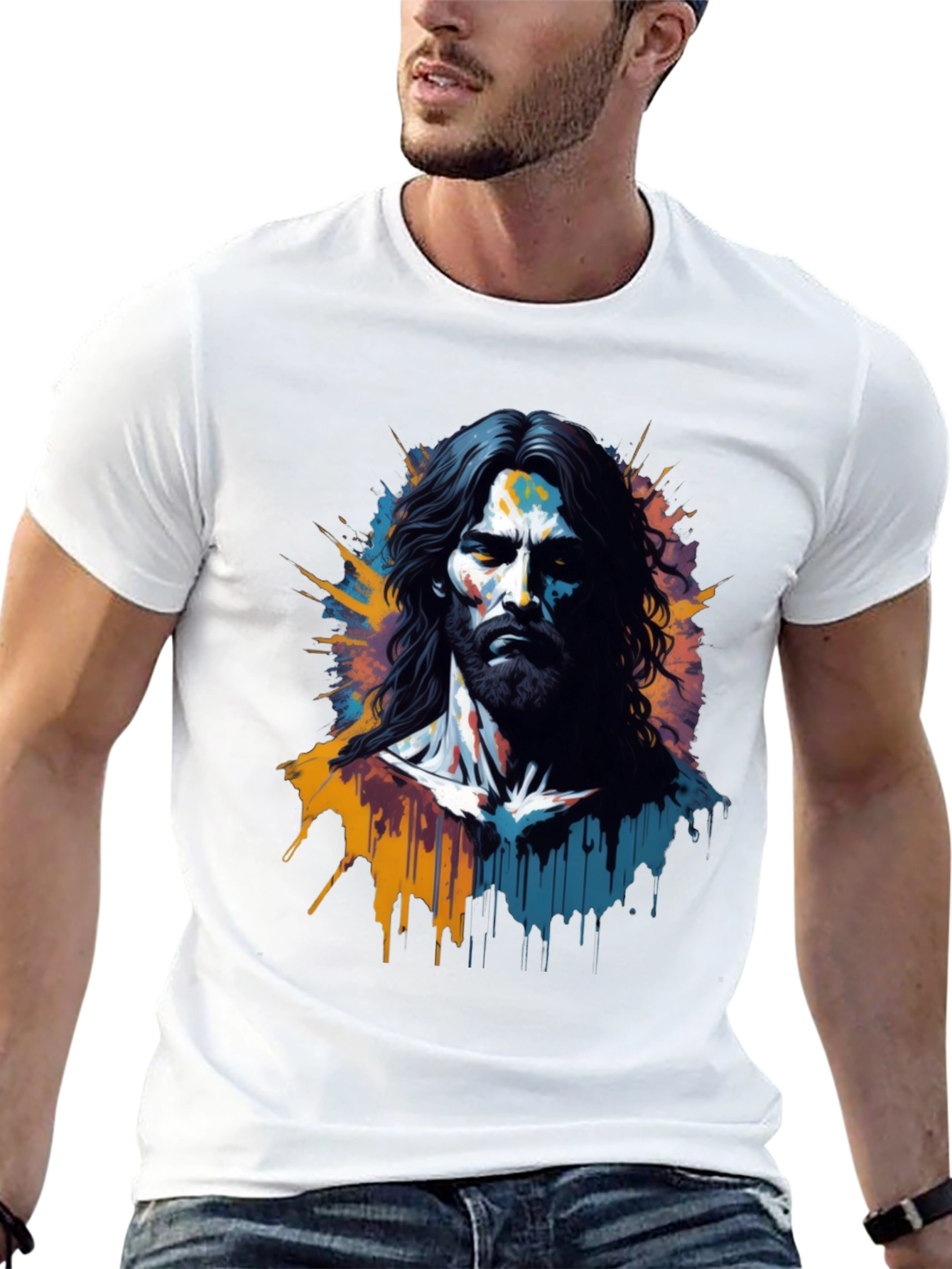 Artistic Jesus Graphic Print Black T-Shirt