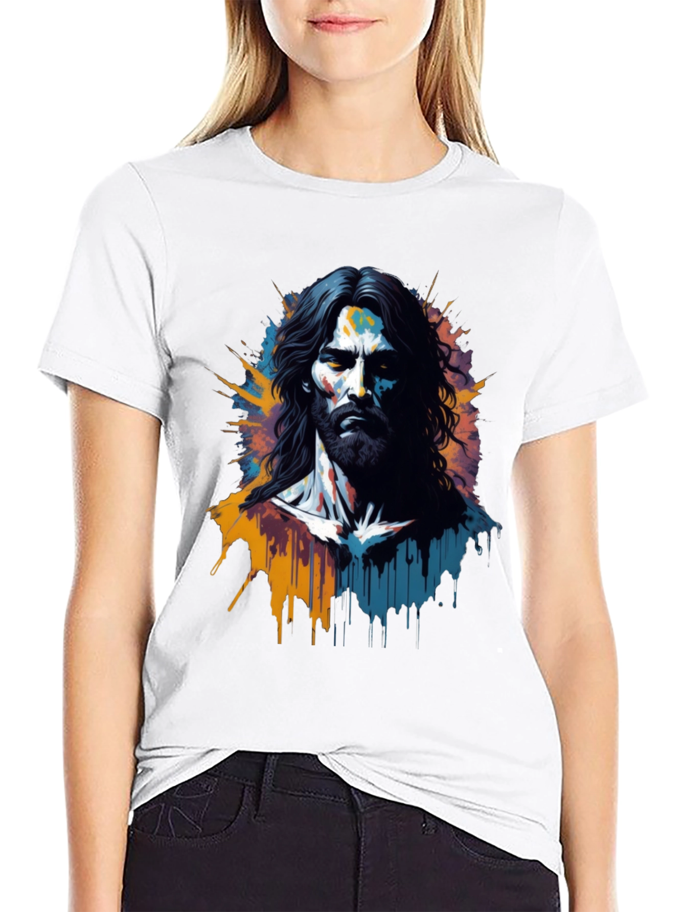 Artistic Jesus Graphic Print Black T-Shirt