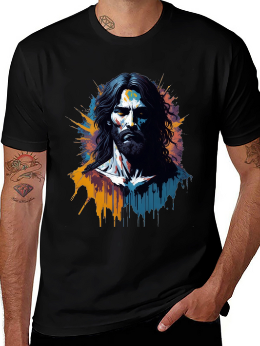 Artistic Jesus Graphic Print Black T-Shirt