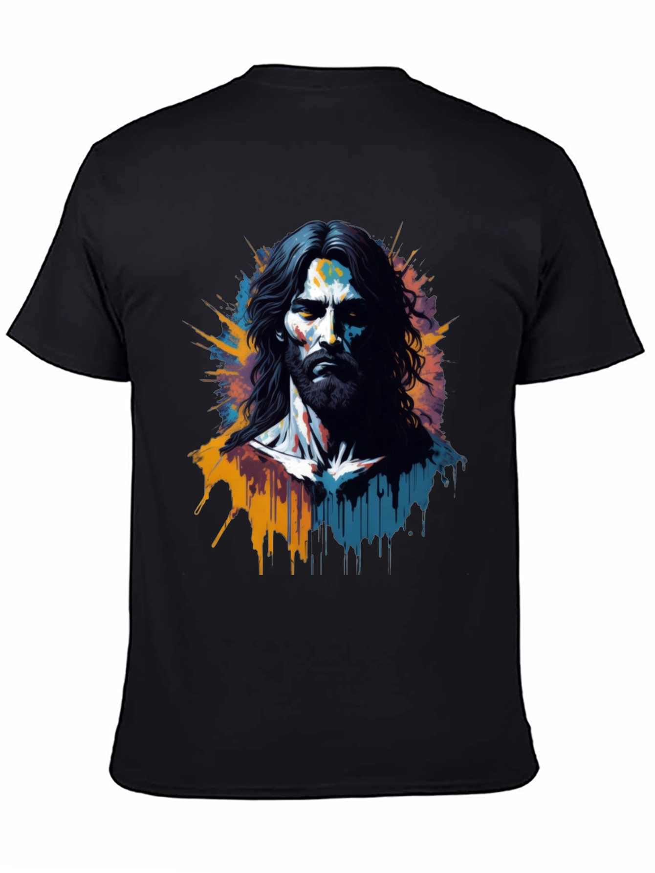 Artistic Jesus Graphic Print Black T-Shirt