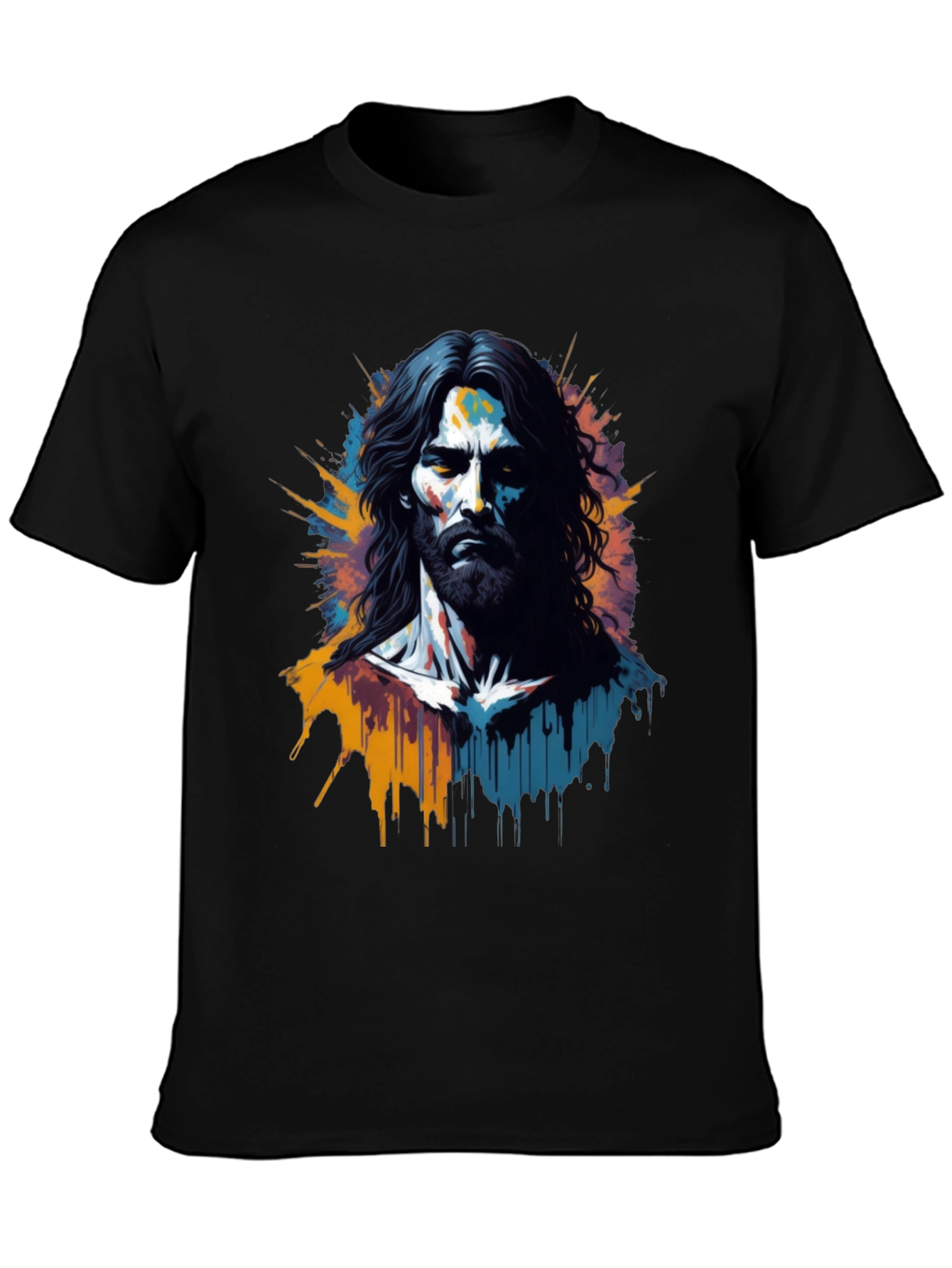 Artistic Jesus Graphic Print Black T-Shirt