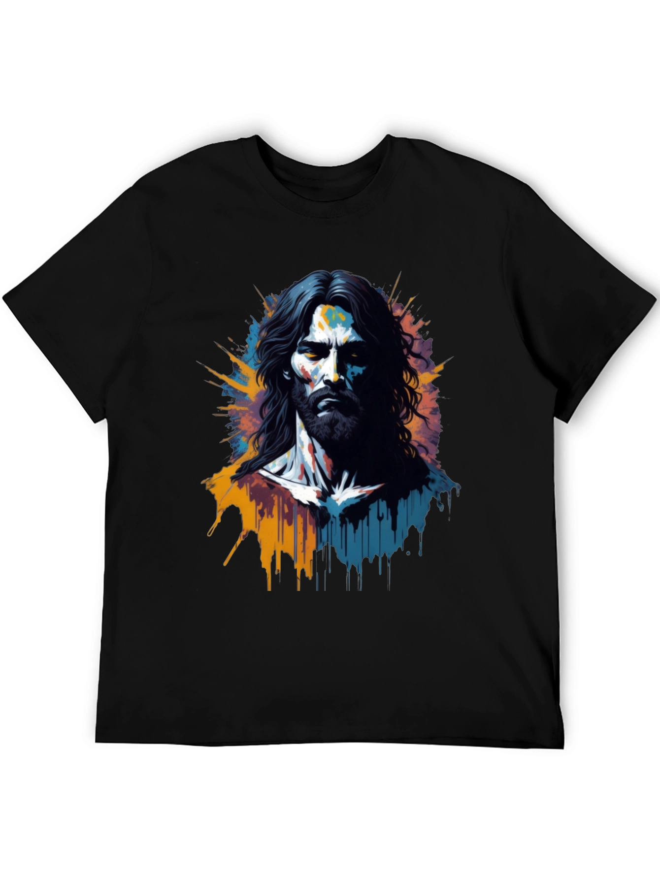 Artistic Jesus Graphic Print Black T-Shirt