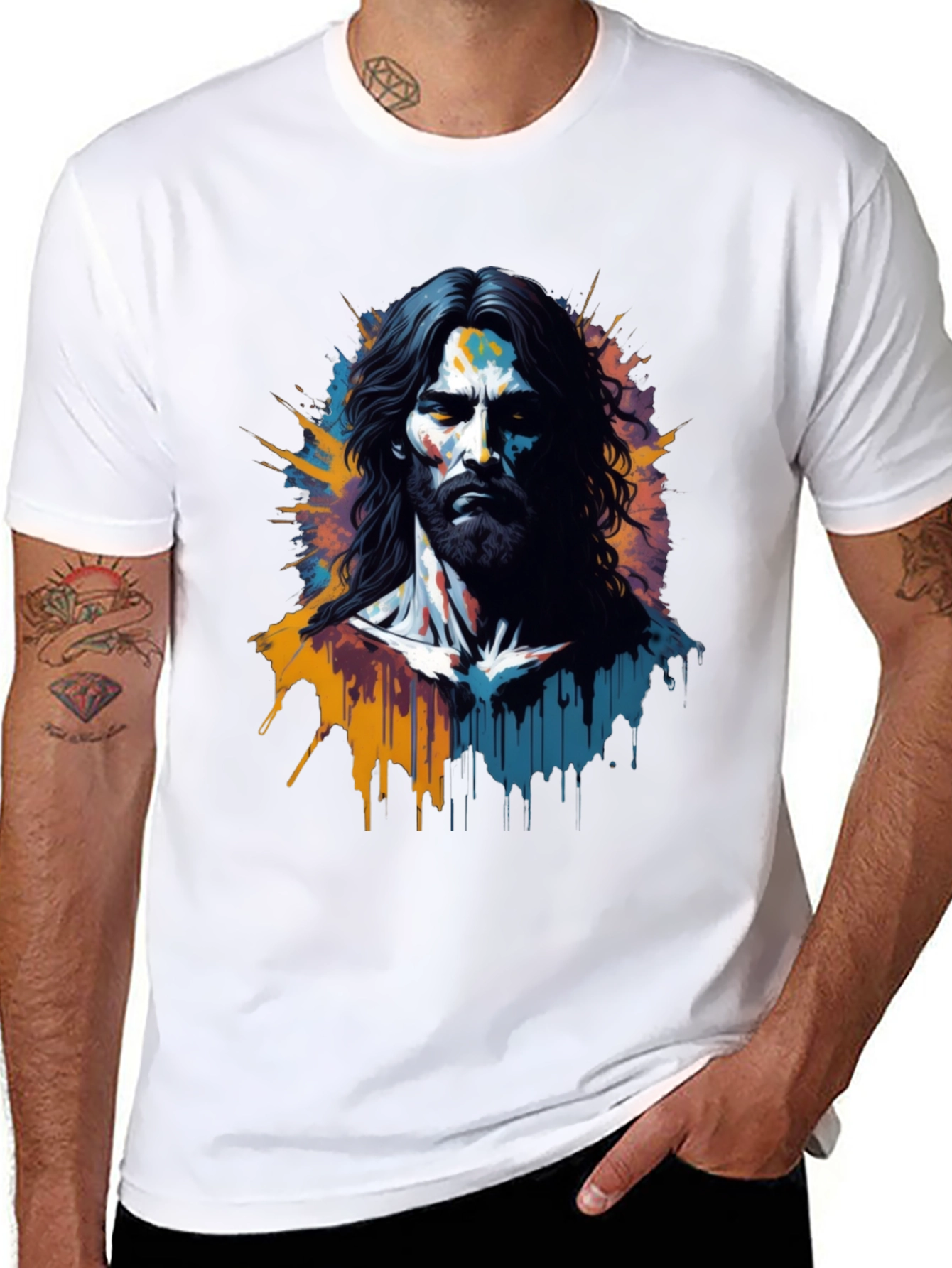 Artistic Jesus Graphic Print Black T-Shirt
