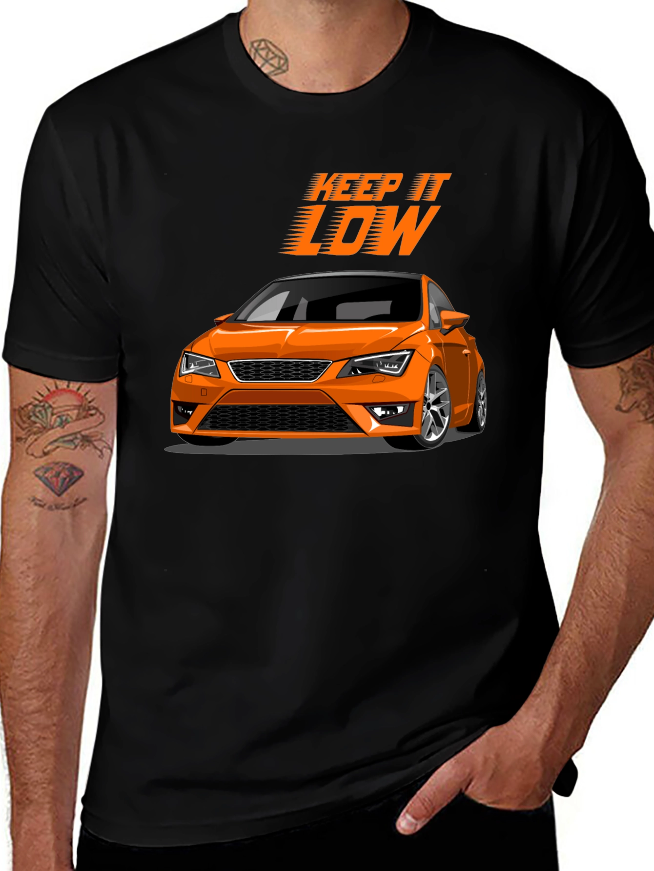 Keep It Low Orange Car Graphic T-Shirt