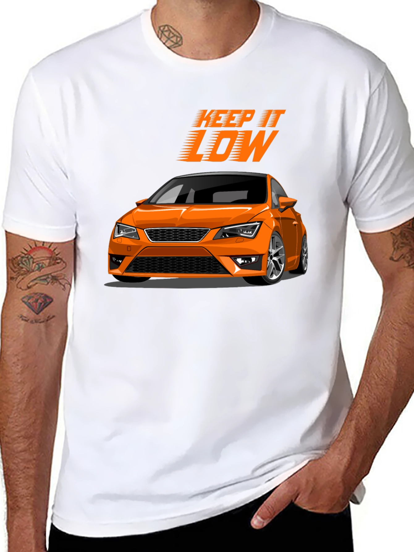 Keep It Low Orange Car Graphic T-Shirt