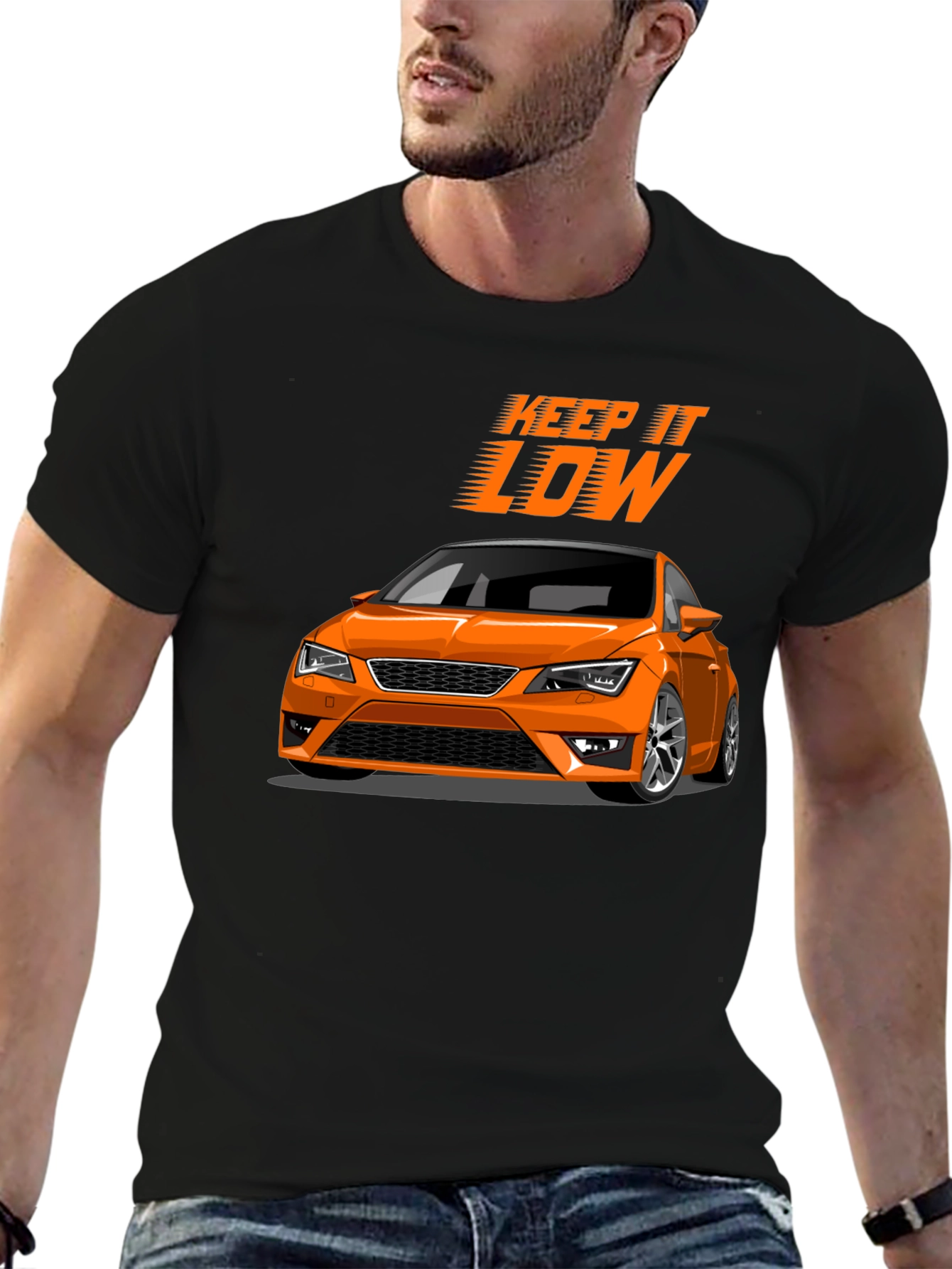 Keep It Low Orange Car Graphic T-Shirt