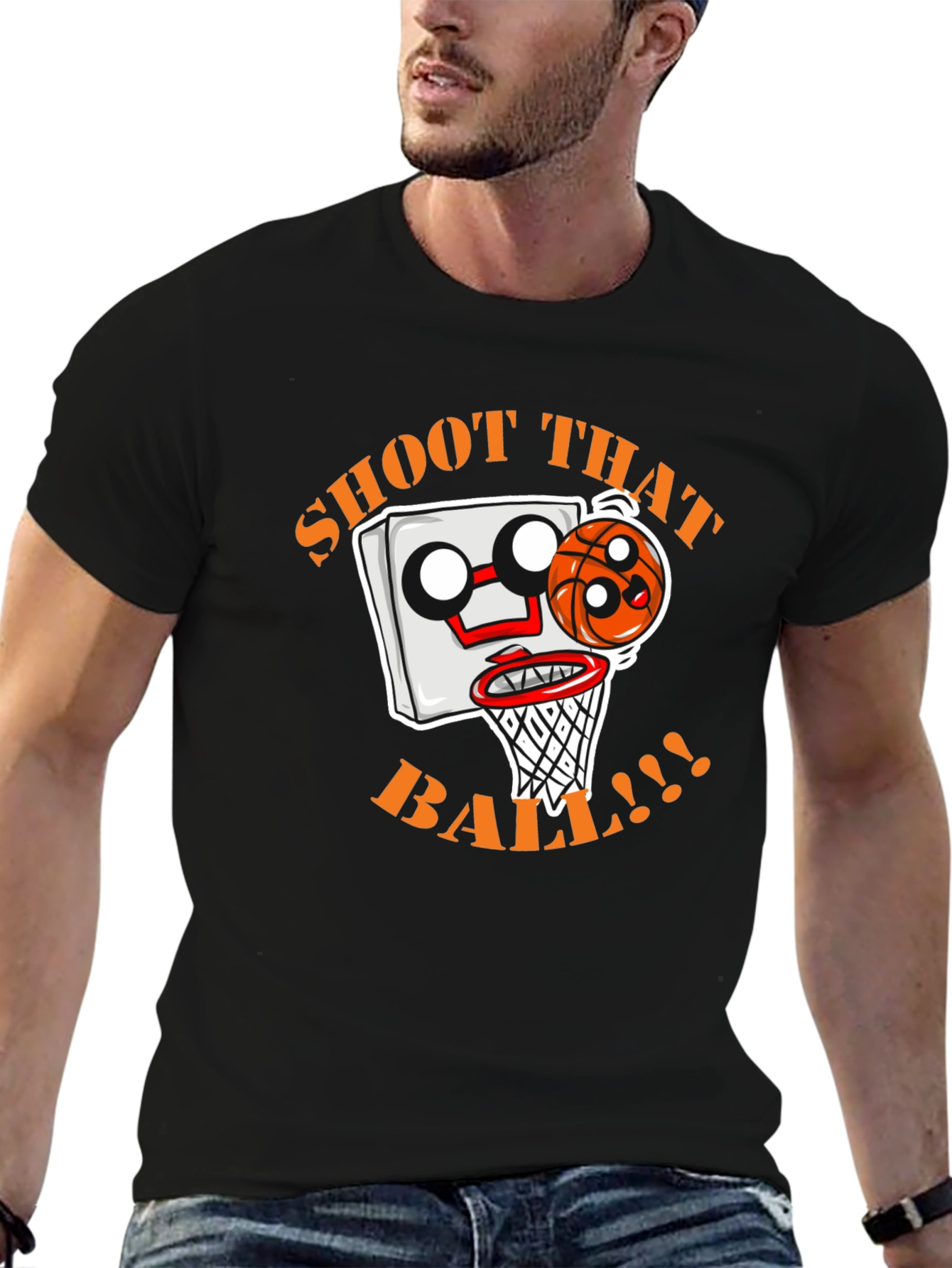 Shoot That Ball Cartoon Graphic Black T-Shirt