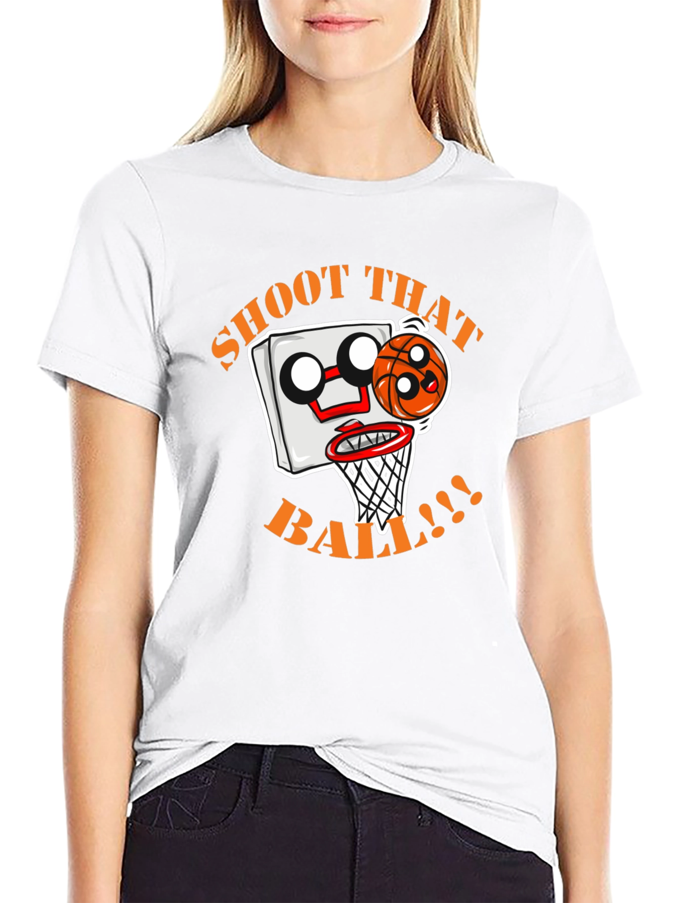 Shoot That Ball Cartoon Graphic Black T-Shirt