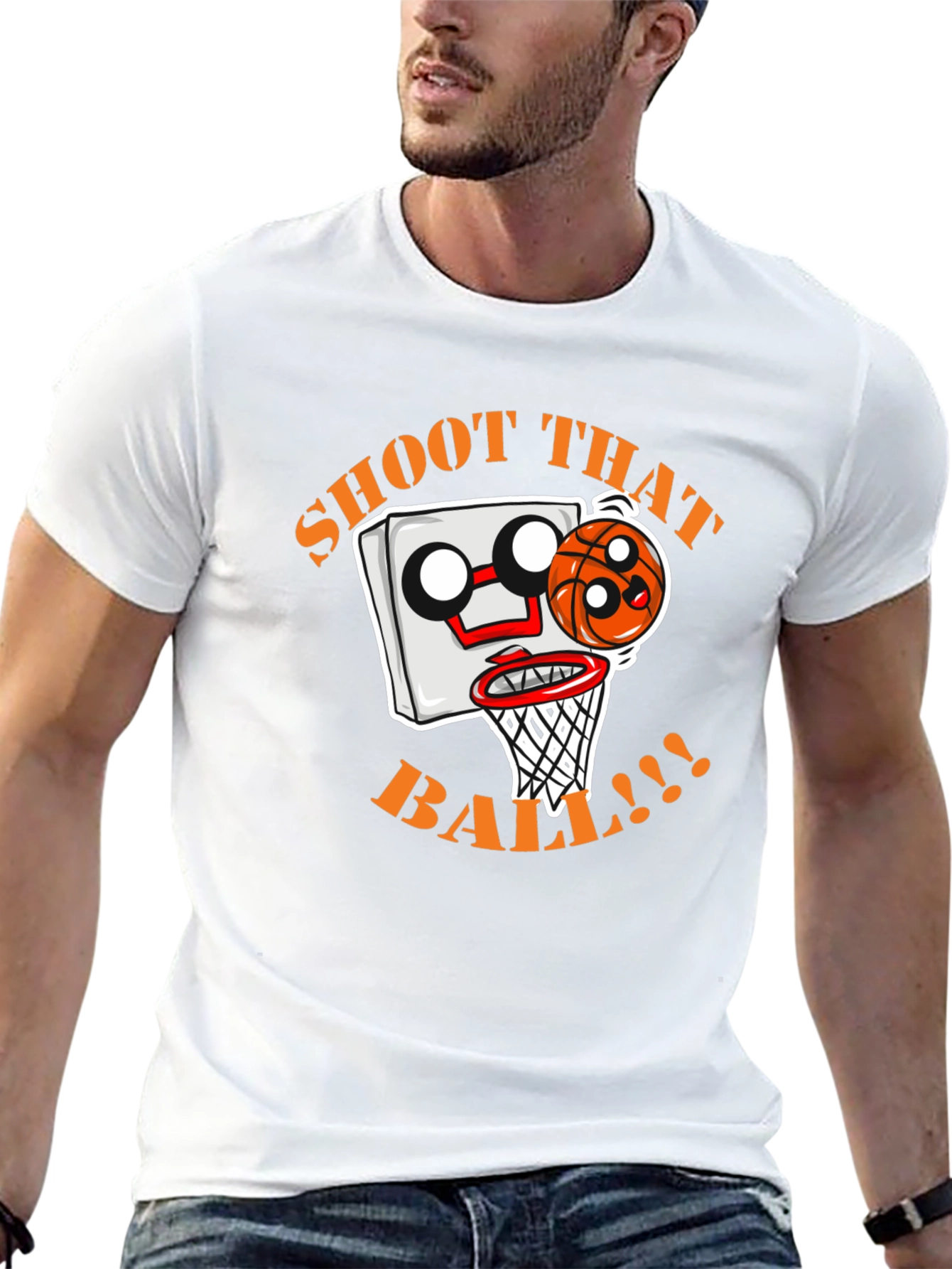 Shoot That Ball Cartoon Graphic Black T-Shirt
