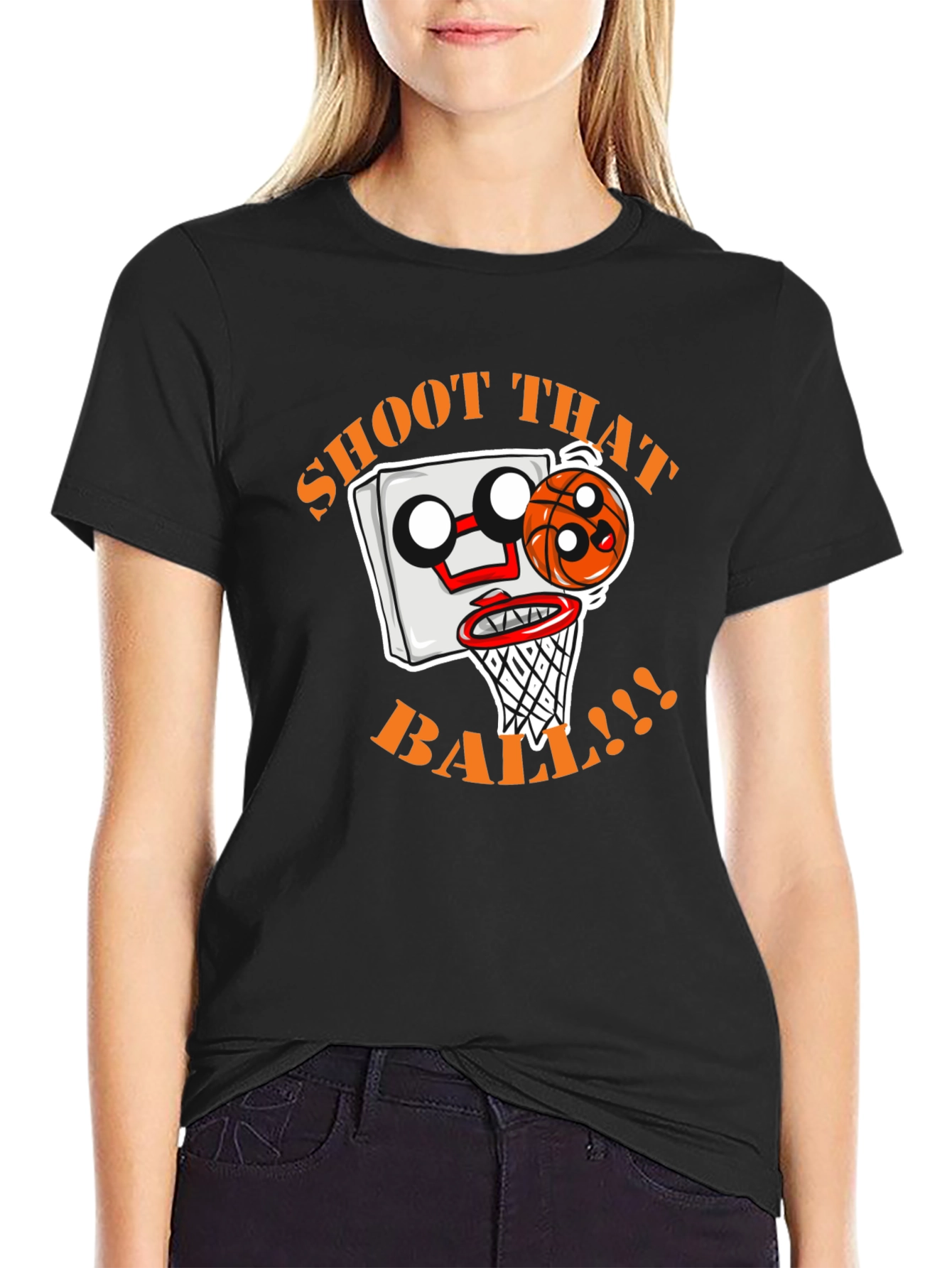 Shoot That Ball Cartoon Graphic Black T-Shirt