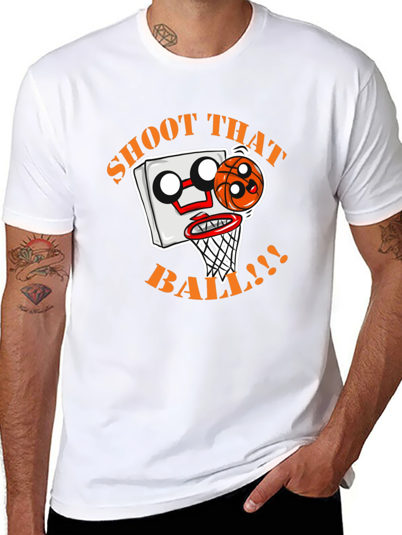 Shoot That Ball Cartoon Graphic Black T-Shirt
