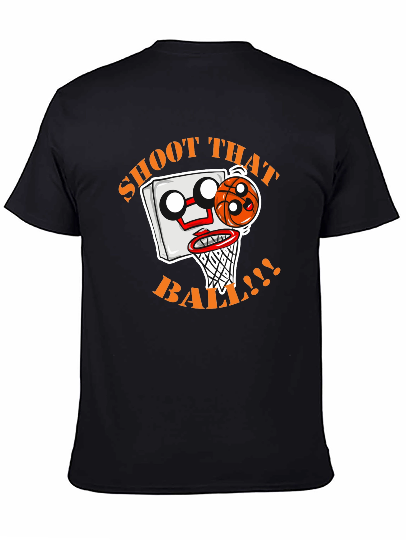 Shoot That Ball Cartoon Graphic Black T-Shirt