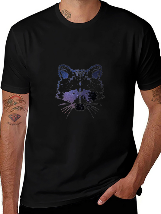 Galaxy Raccoon Graphic Tee - Black Crew Neck