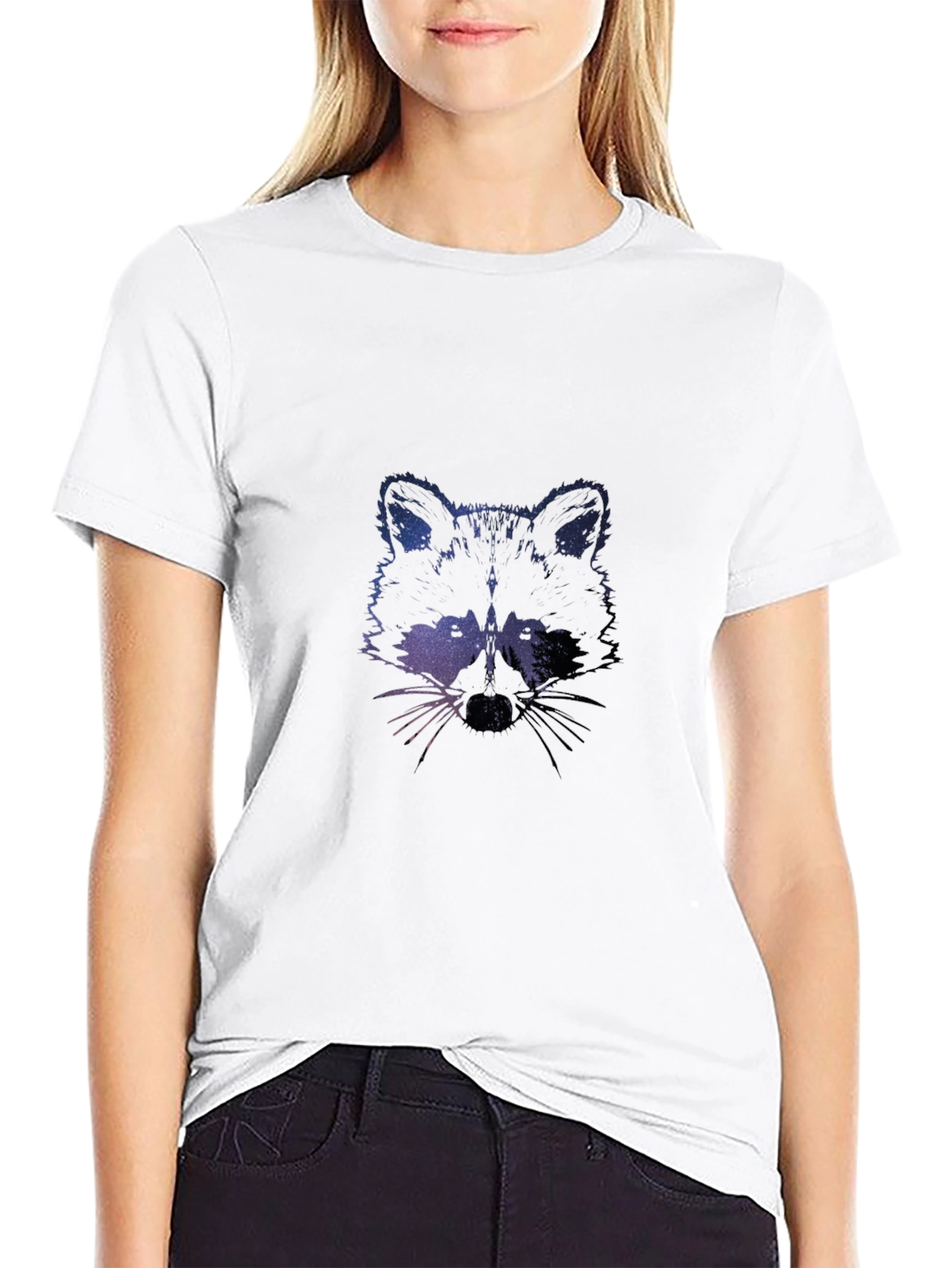 Galaxy Raccoon Graphic Tee - Black Crew Neck
