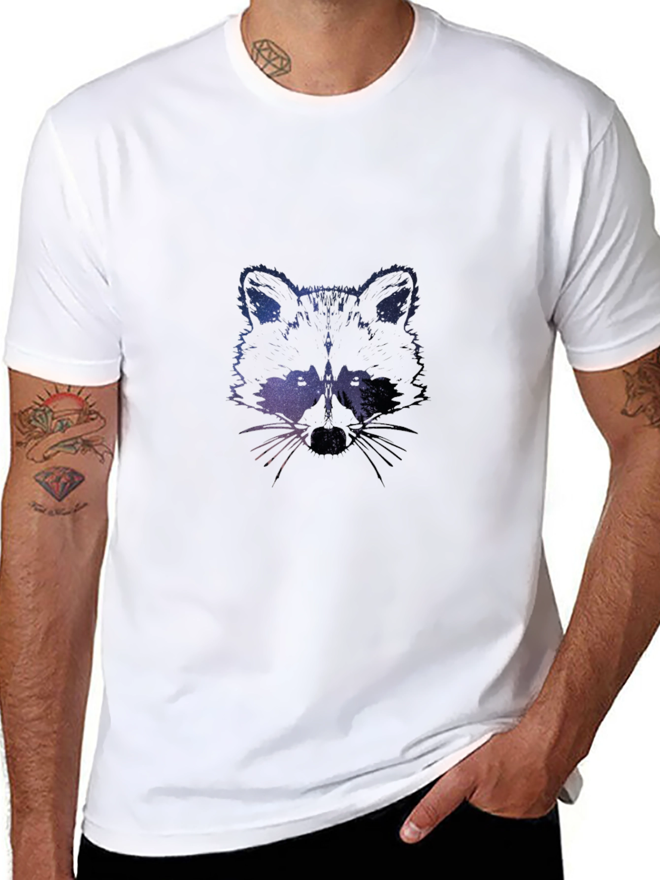 Galaxy Raccoon Graphic Tee - Black Crew Neck
