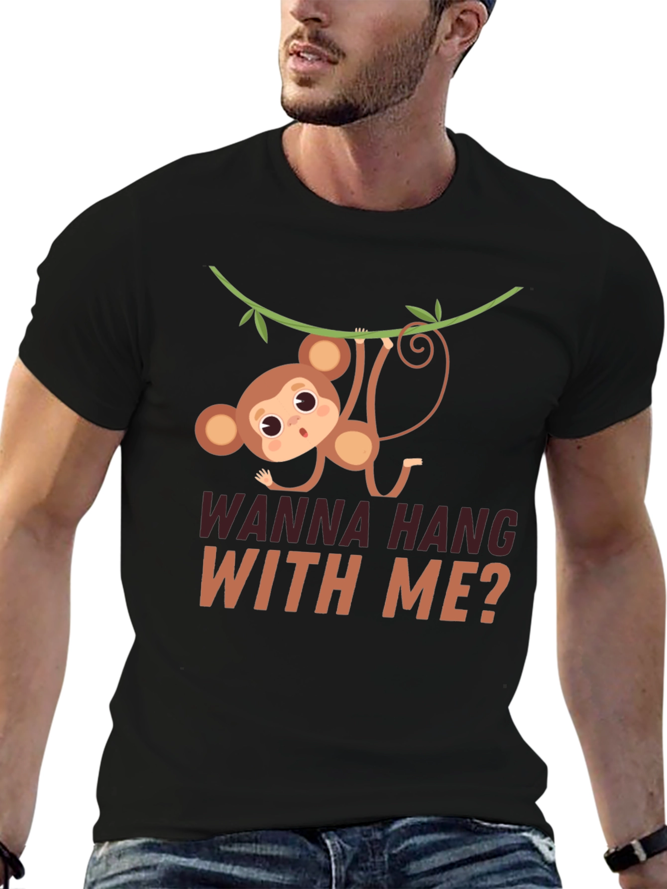 Funny Monkey Hanging T-Shirt - Wanna Hang With Me?