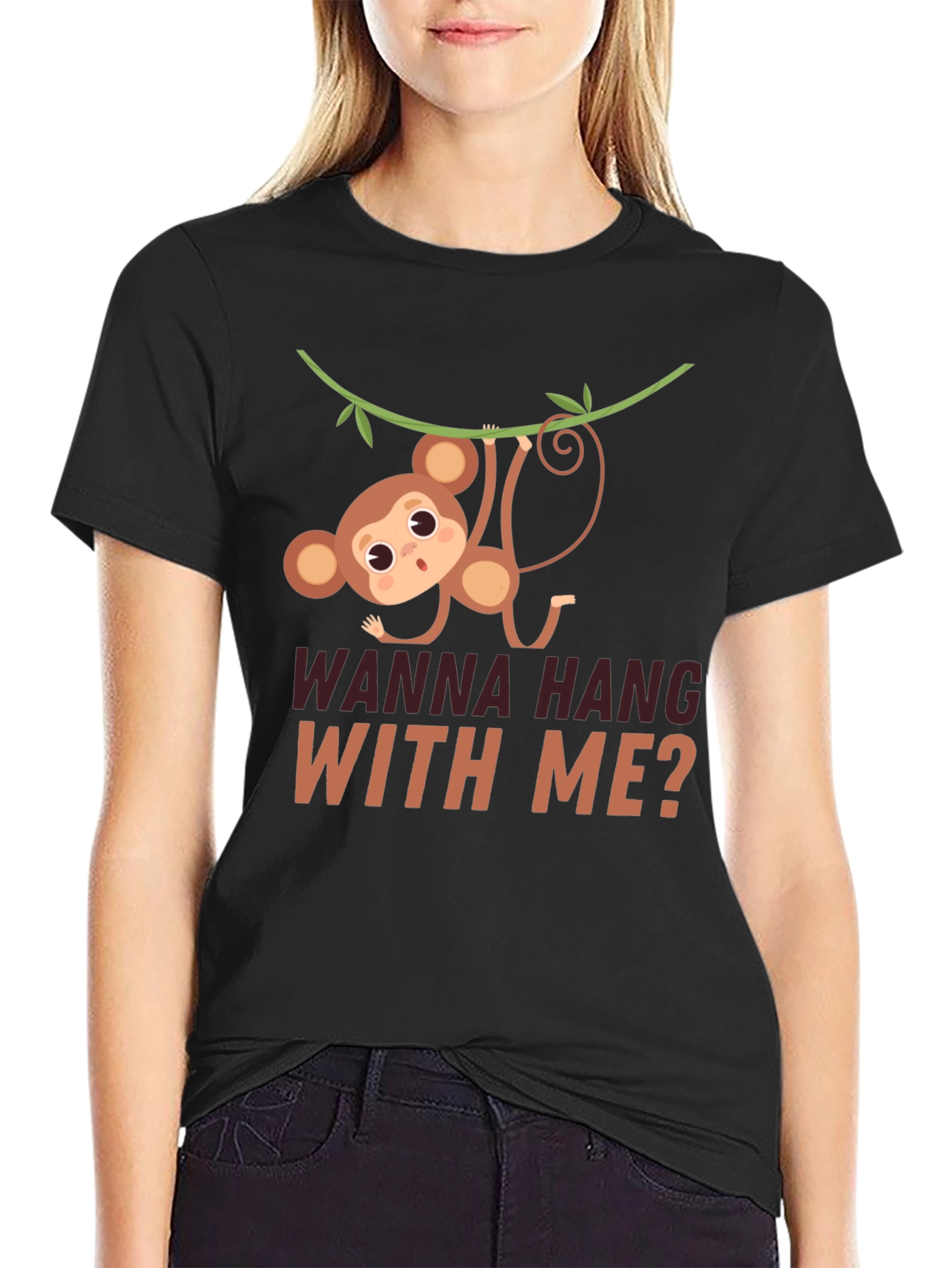 Funny Monkey Hanging T-Shirt - Wanna Hang With Me?