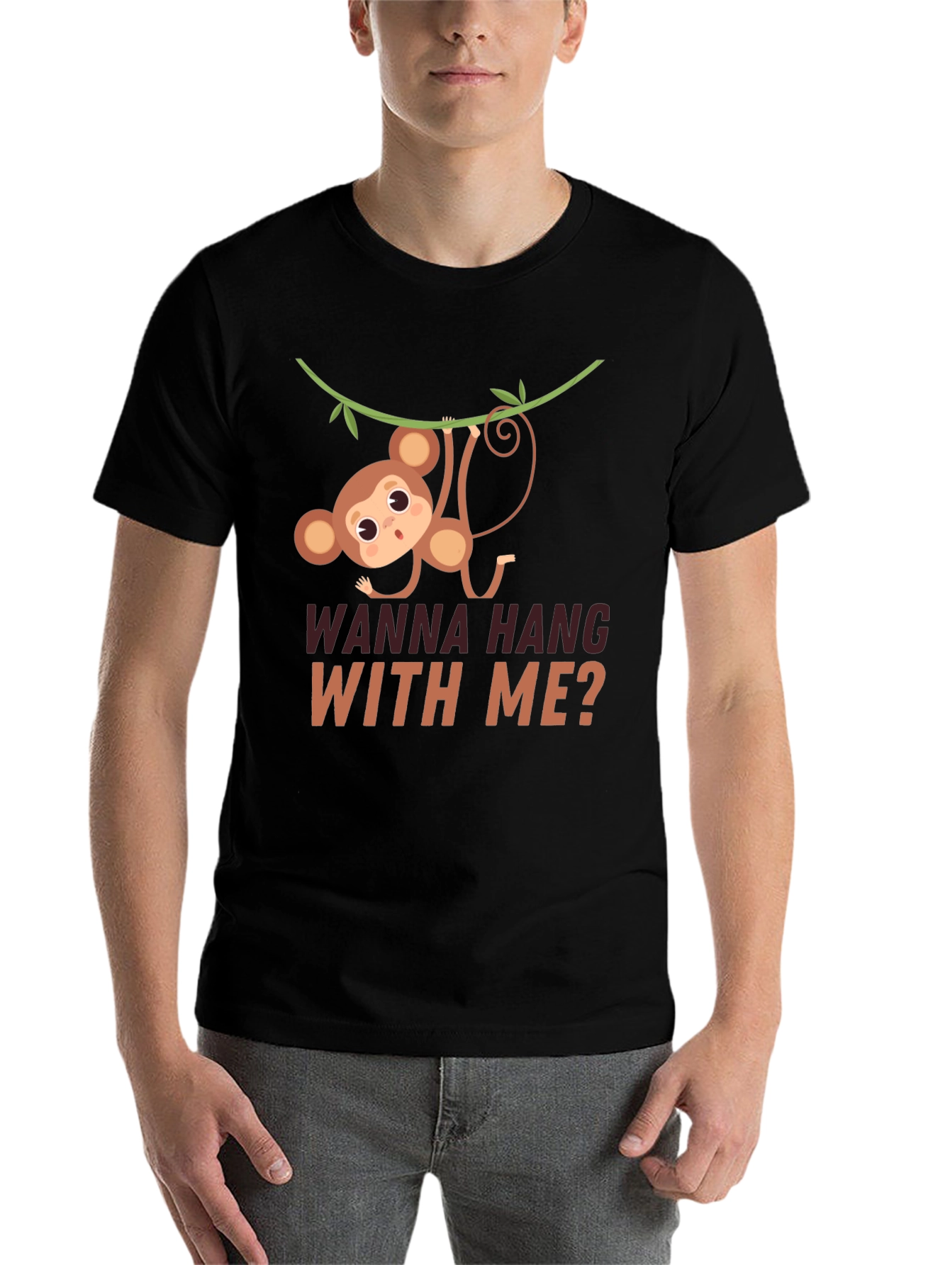 Funny Monkey Hanging T-Shirt - Wanna Hang With Me?