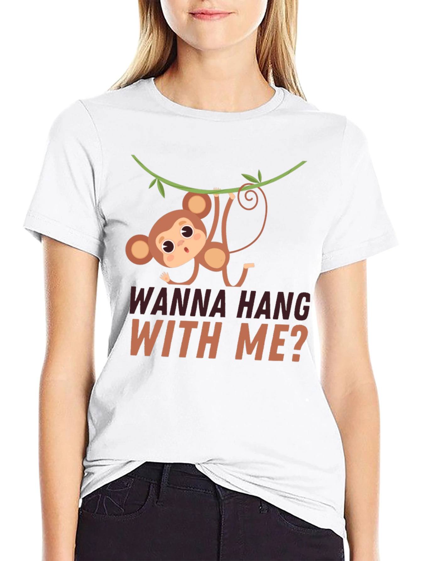 Funny Monkey Hanging T-Shirt - Wanna Hang With Me?