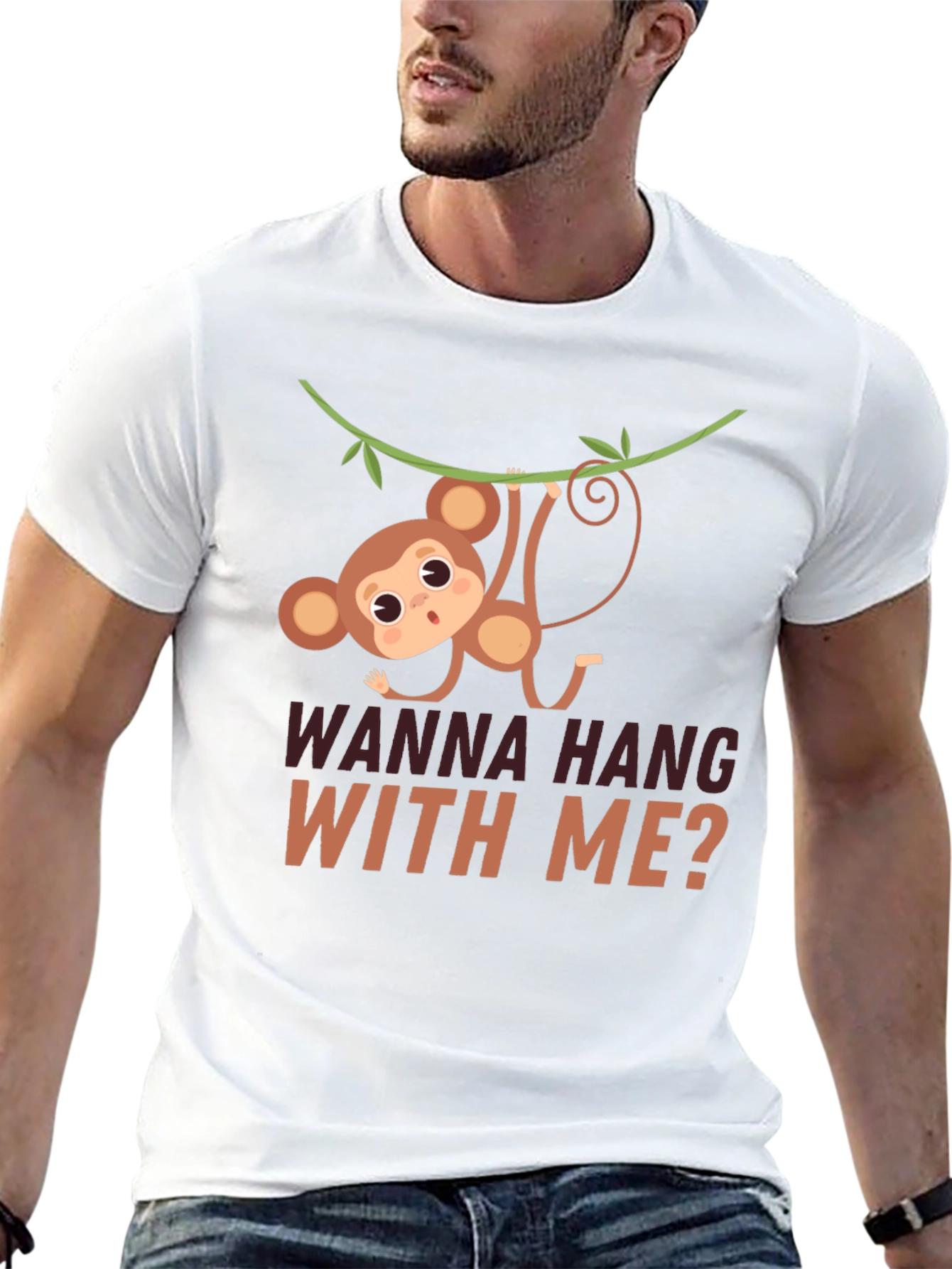 Funny Monkey Hanging T-Shirt - Wanna Hang With Me?