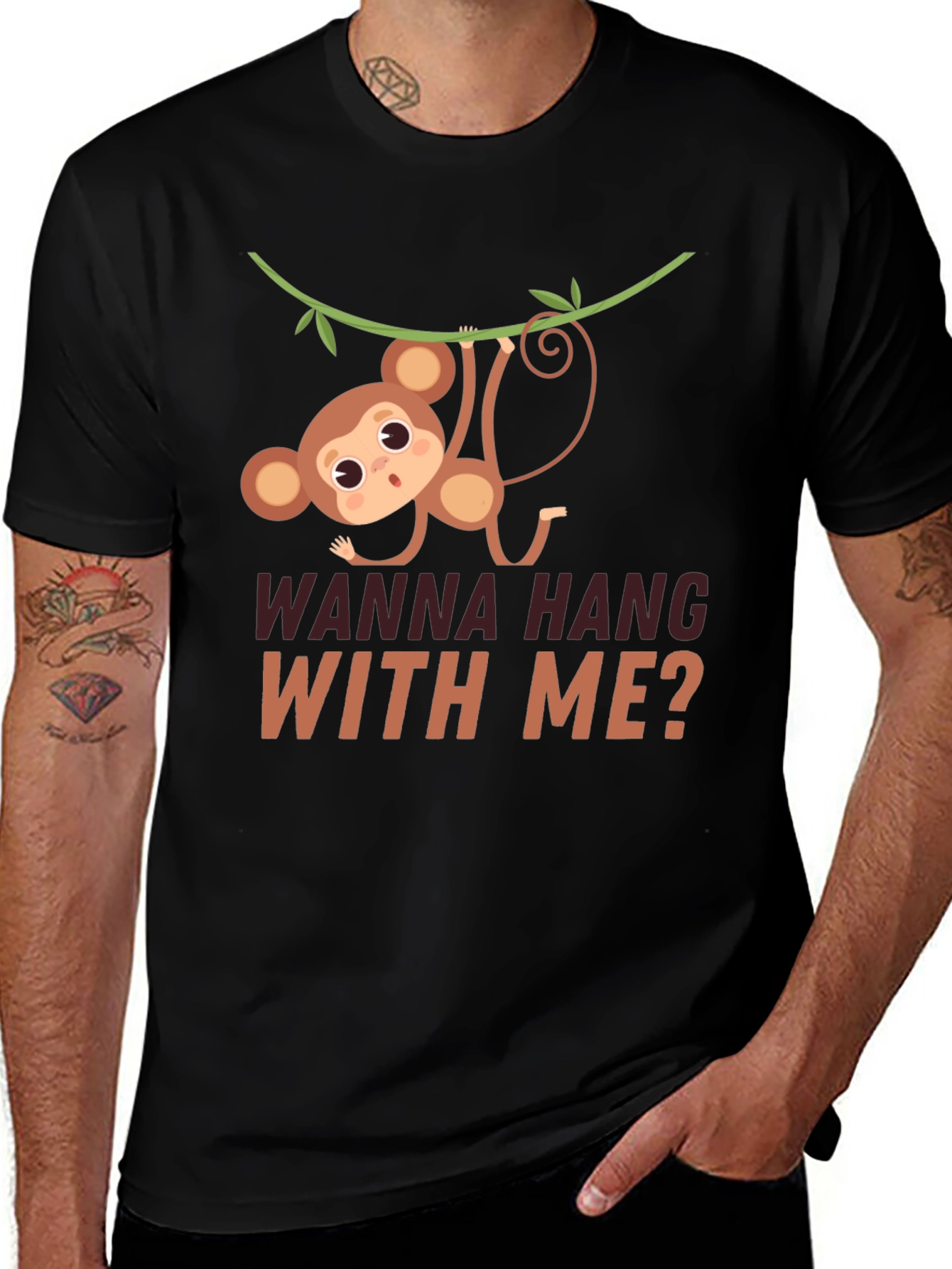 Funny Monkey Hanging T-Shirt - Wanna Hang With Me?