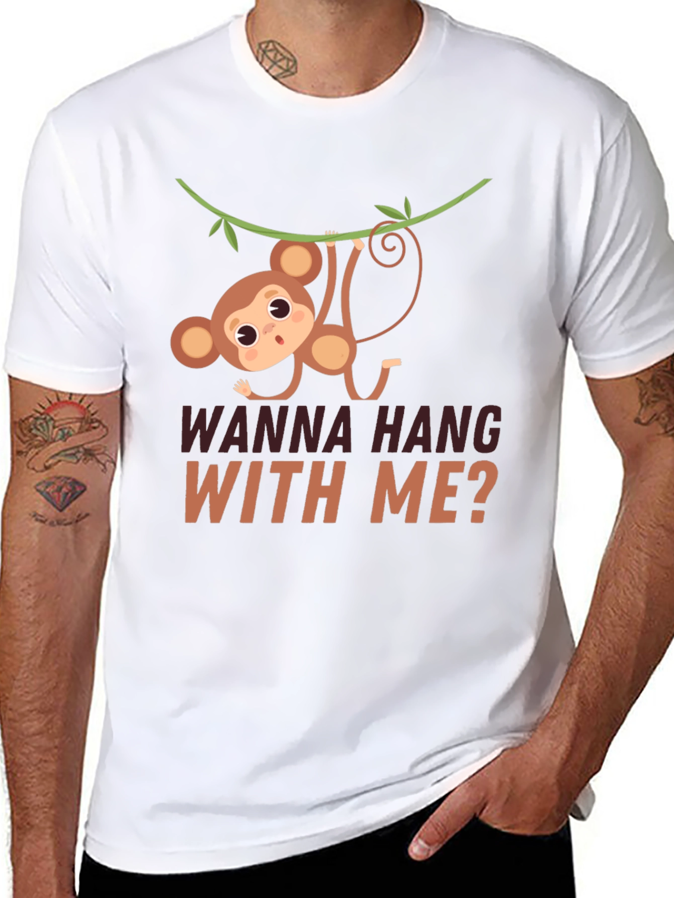 Funny Monkey Hanging T-Shirt - Wanna Hang With Me?