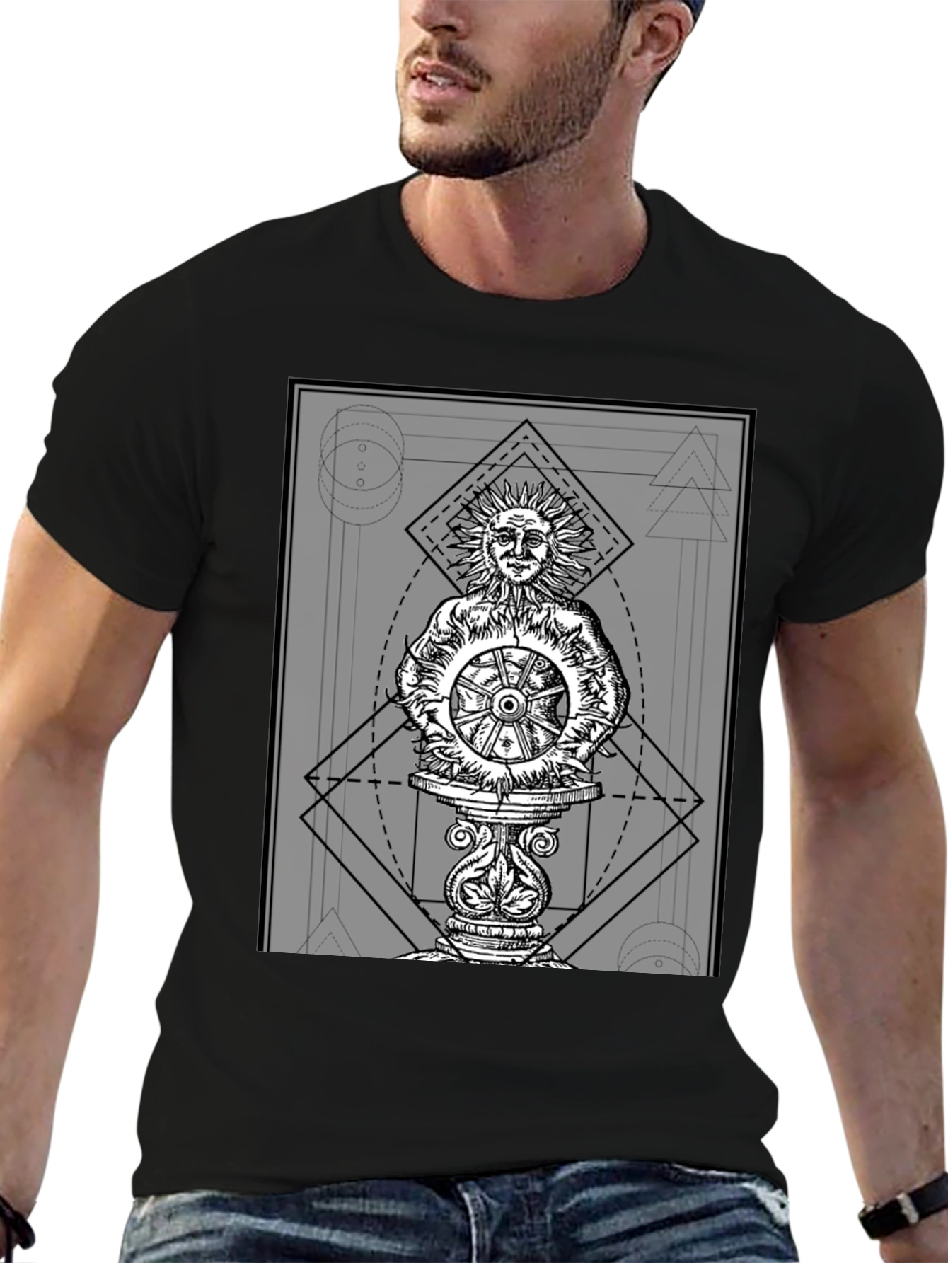 Sun Wheel Graphic Tee - Black Cotton