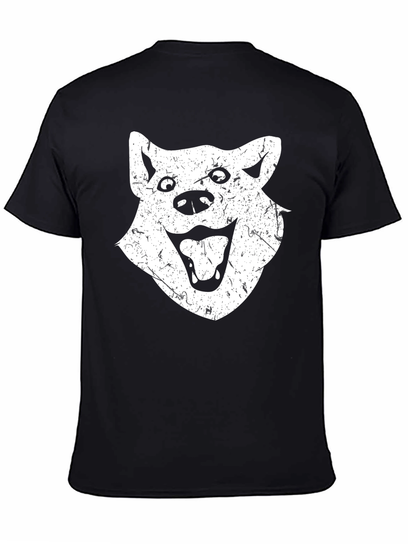 Funny Distressed Dog Face Graphic Black T-Shirt