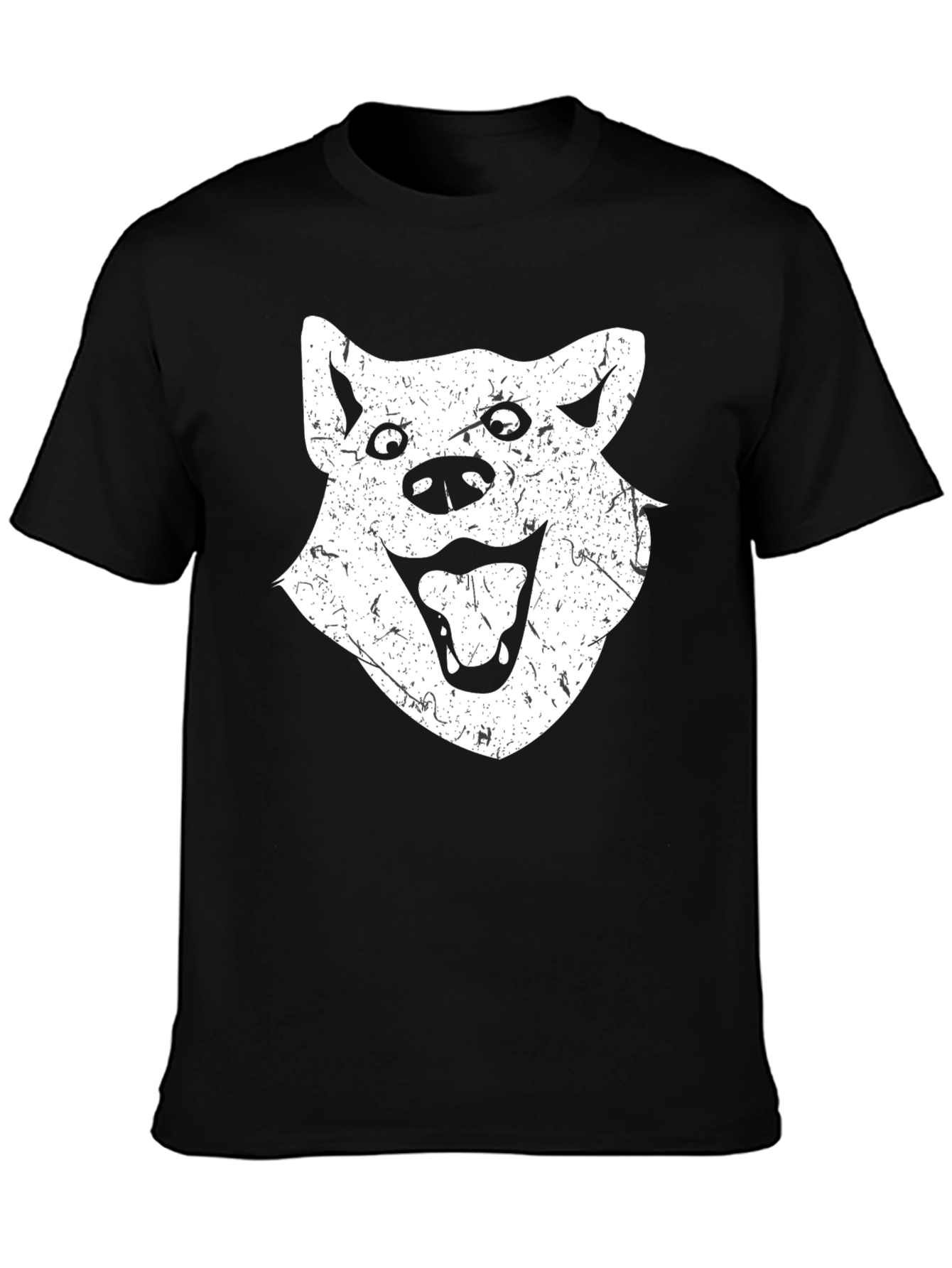 Funny Distressed Dog Face Graphic Black T-Shirt