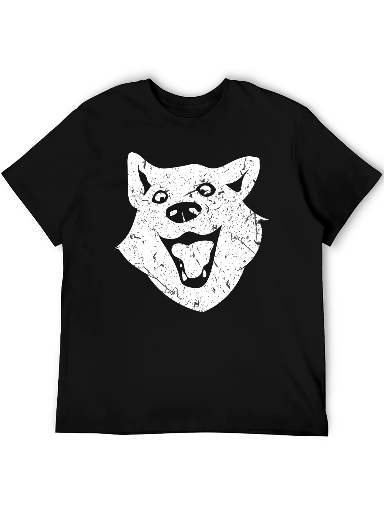 Funny Distressed Dog Face Graphic Black T-Shirt