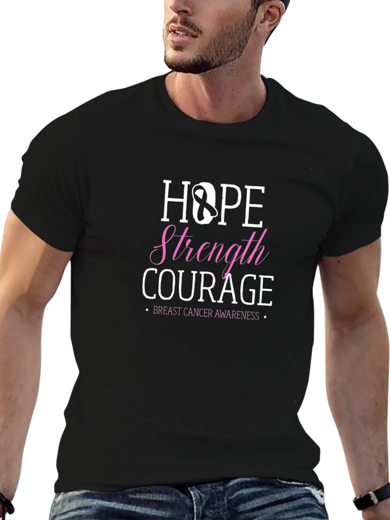 Hope Strength Courage Breast Cancer Awareness T-Shirt