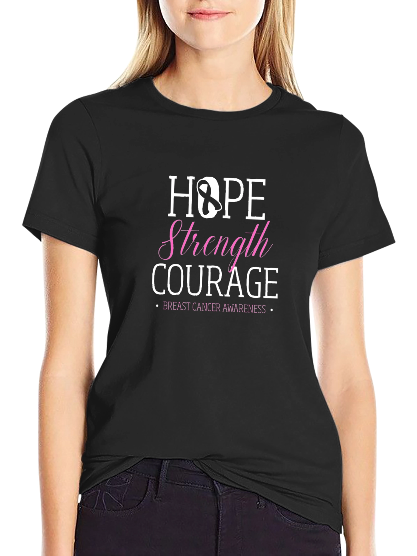 Hope Strength Courage Breast Cancer Awareness T-Shirt