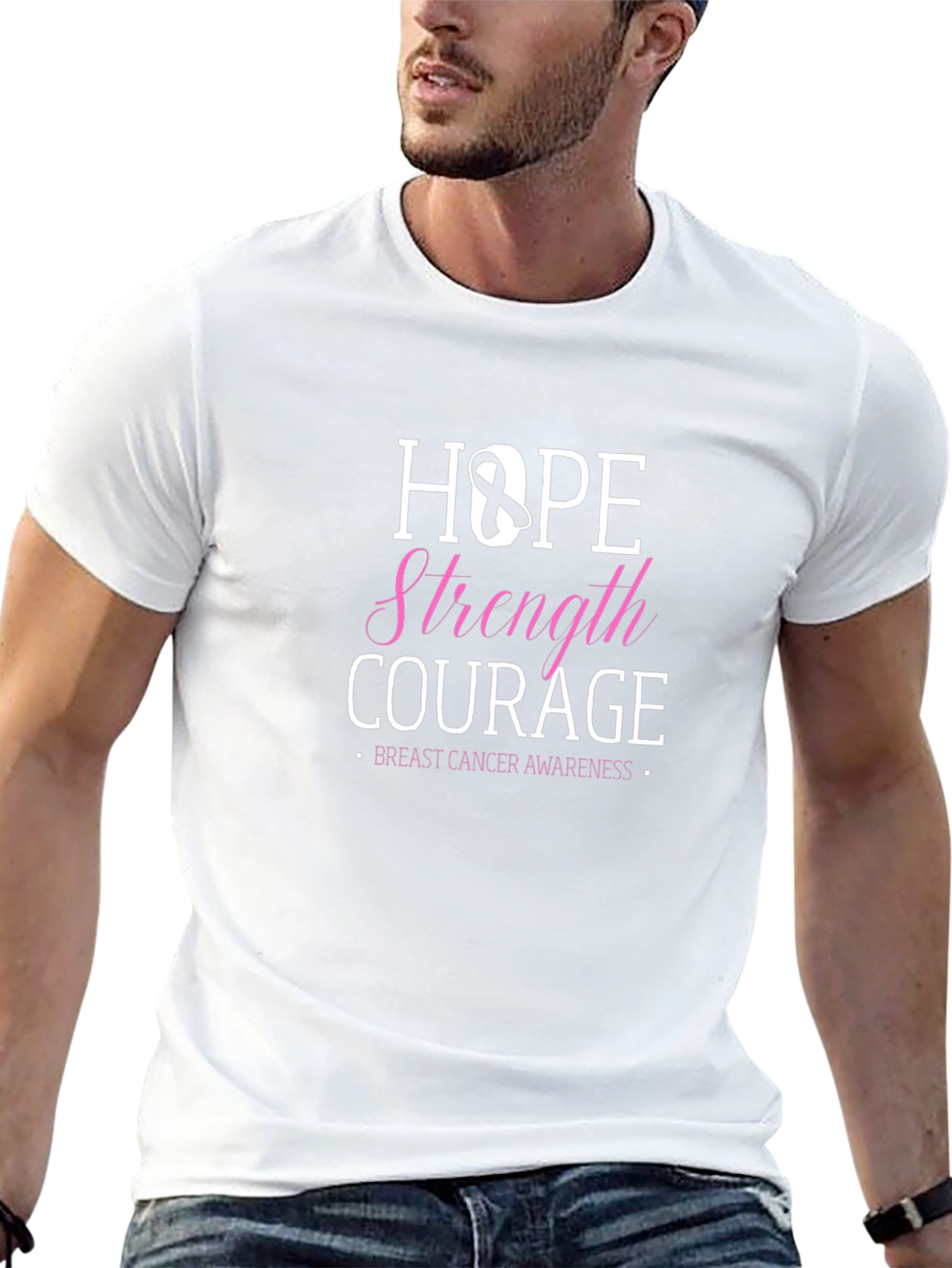 Hope Strength Courage Breast Cancer Awareness T-Shirt