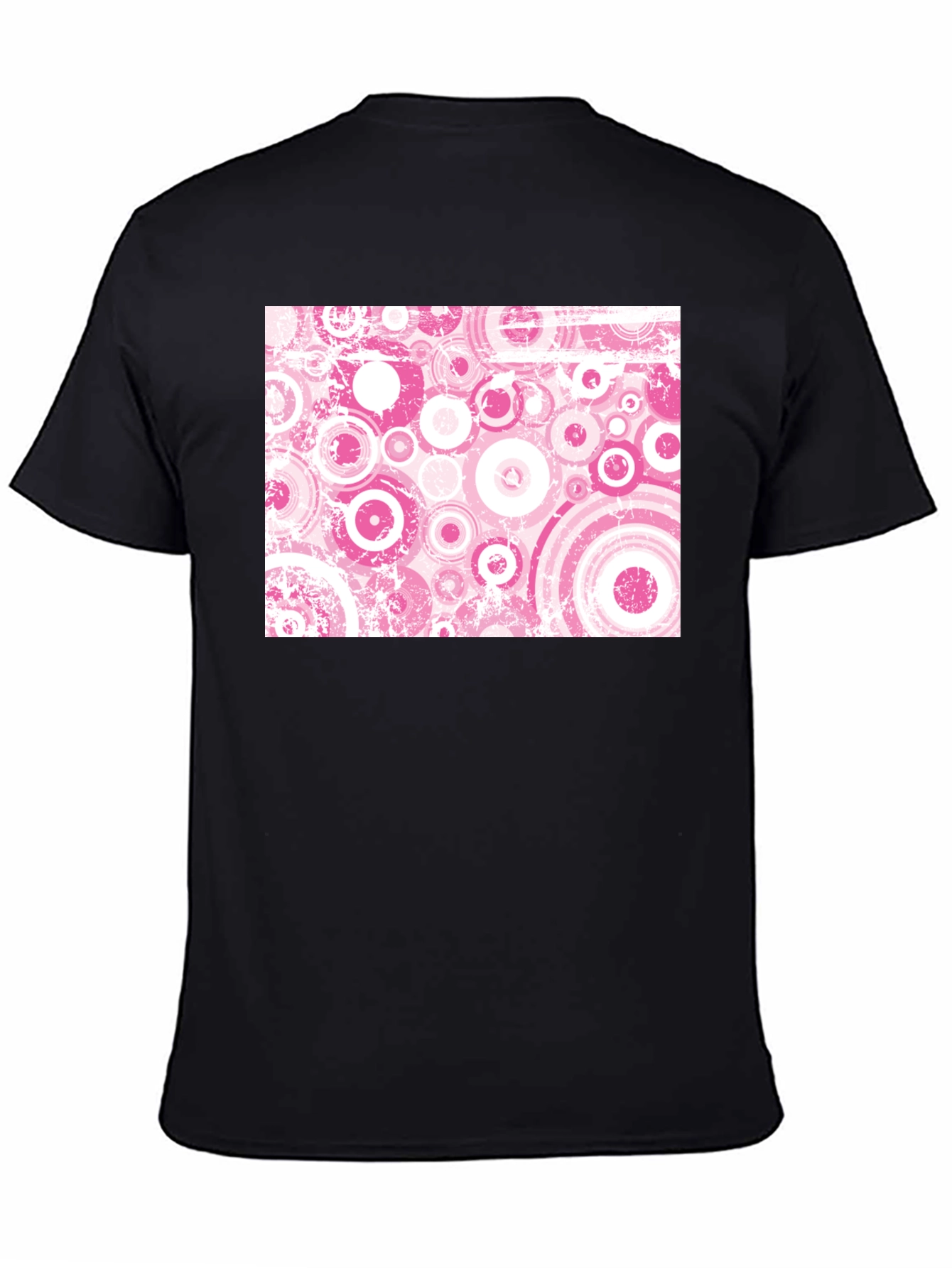 Retro Pink Circle Pattern Black T-Shirt