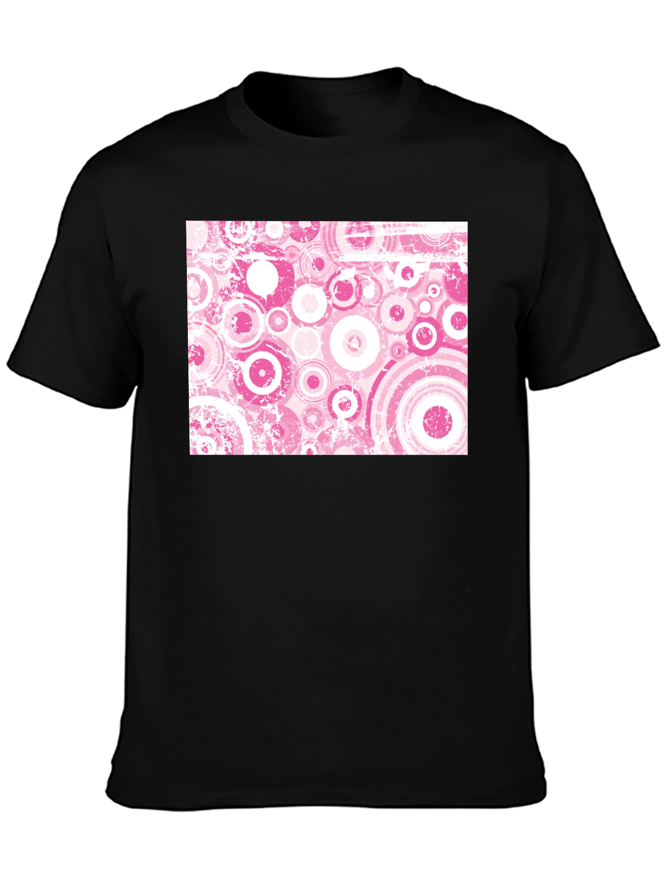 Retro Pink Circle Pattern Black T-Shirt