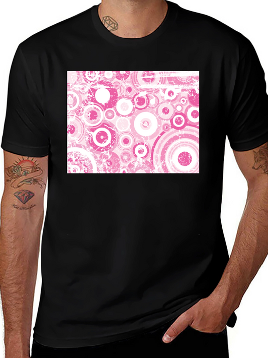 Retro Pink Circle Pattern Black T-Shirt